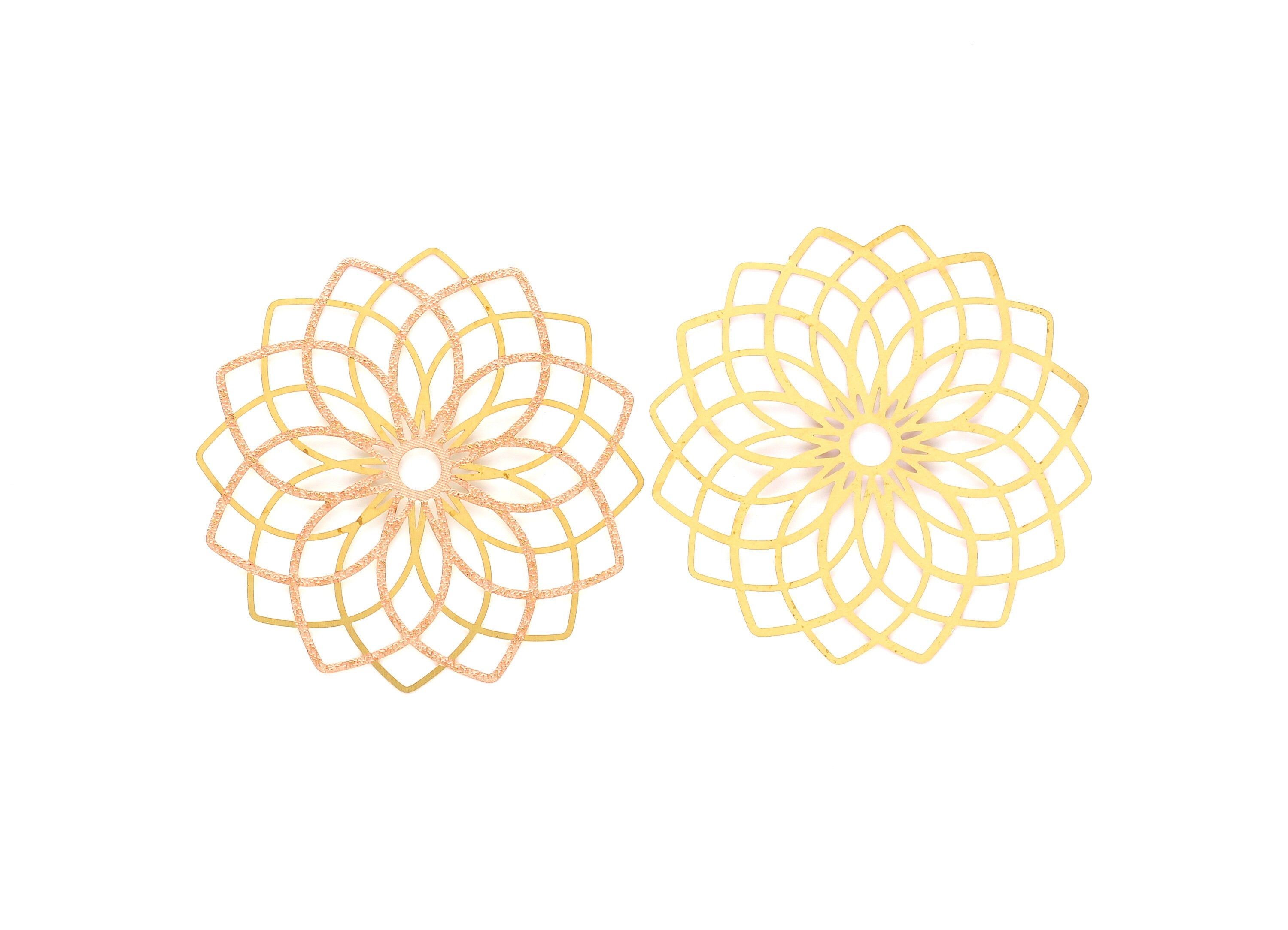 Raw Brass Flower Shaped Earring Charms -Hallow Out Earring Charms - Earring Findings - Jewelry Supplies - 52x52x0.3mm - JJB2680 - DOMEDBAZAAR