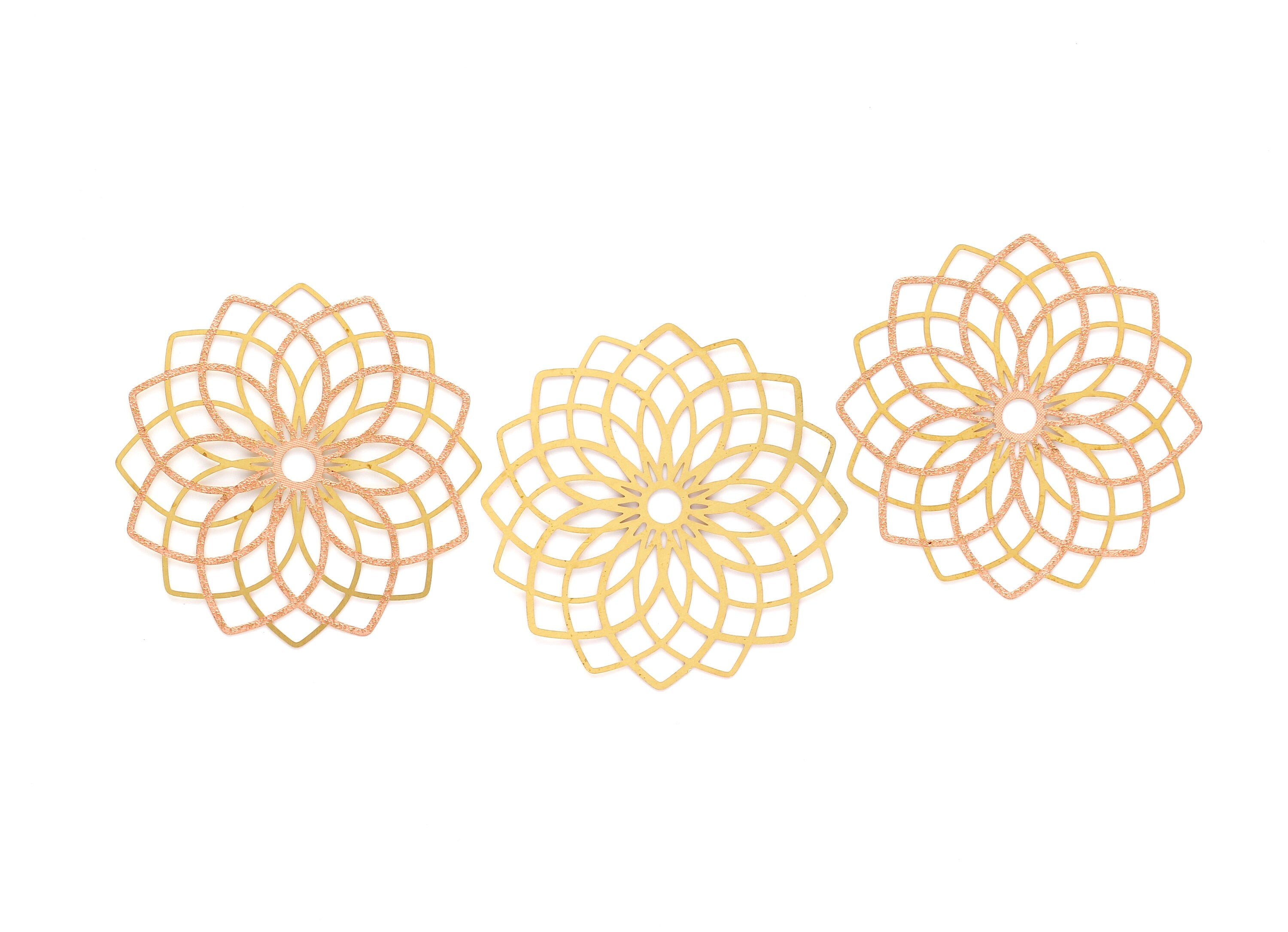 Raw Brass Flower Shaped Earring Charms -Hallow Out Earring Charms - Earring Findings - Jewelry Supplies - 52x52x0.3mm - JJB2680 - DOMEDBAZAAR