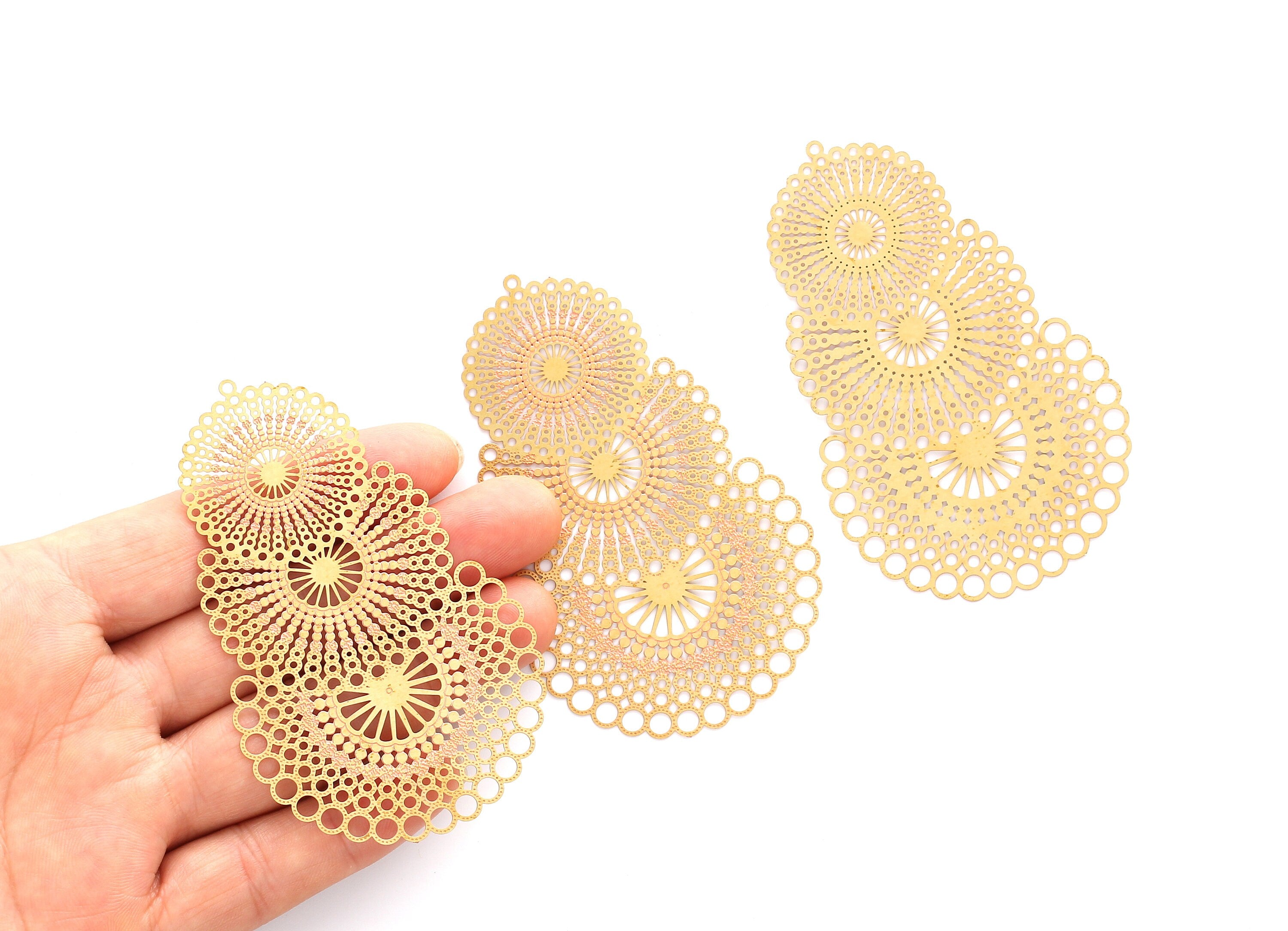 Raw Brass Hollow Out Earring Charms - Exaggerated Earring Charms - Earring Findings - Jewelry Supplies - 79x49.8x0.3mm - JJA4129 - DOMEDBAZAAR