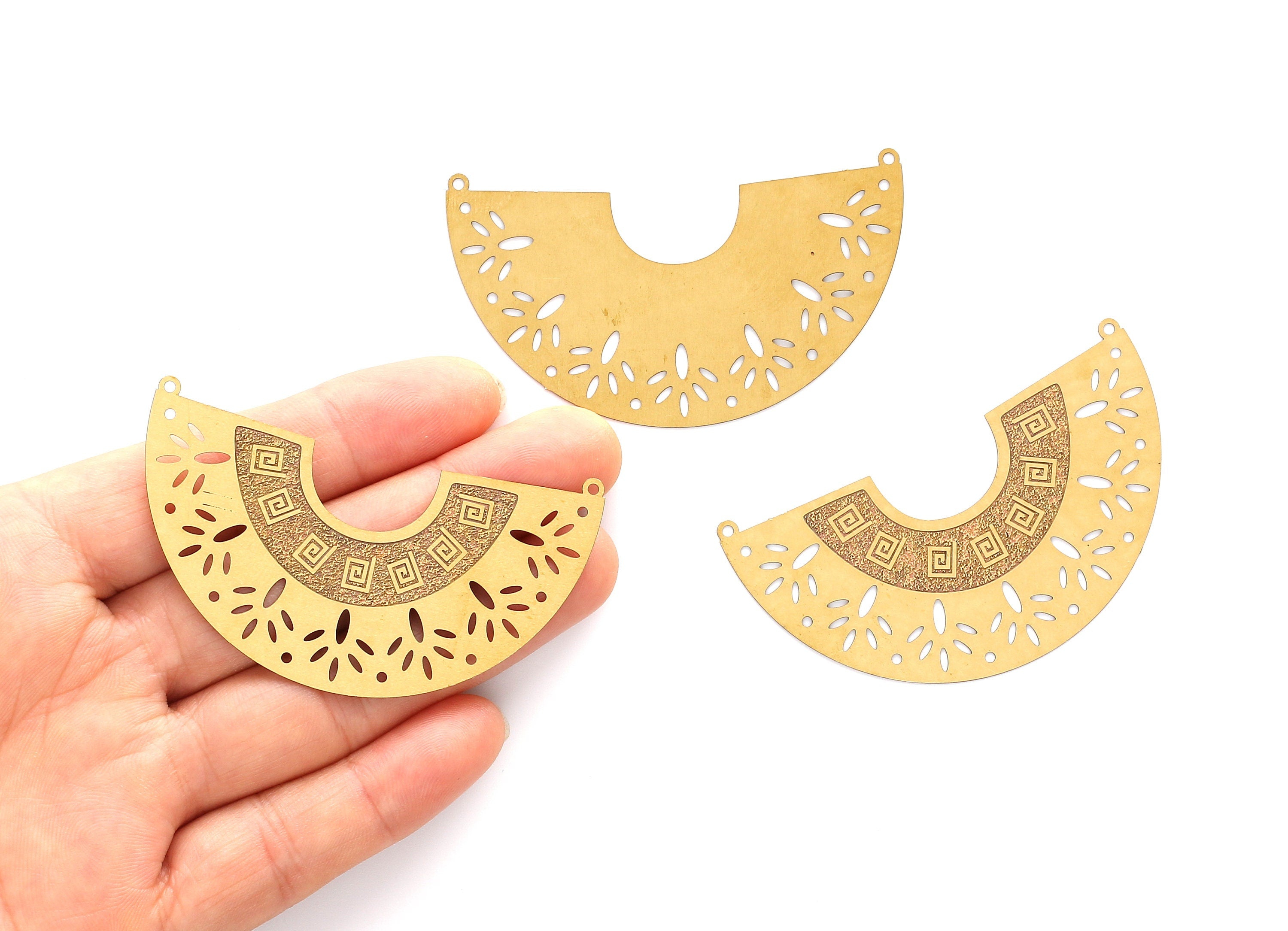 Raw Brass Semicircle Shaped  Necklace Charms - Hallow Out Necklace Charms - Necklace Findings - Jewelry Supplies - 36.2x63.7x0.3mm - JJA3924 - DOMEDBAZAAR