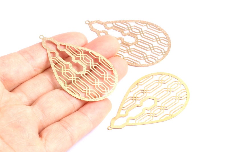 Raw Brass Marquise Shaped Earrings Charms - Hallow Out Earring Charms - Earring Findings - Jewelry Supplies - 52.1x32.4x0.3mm - JJB3767 - DOMEDBAZAAR