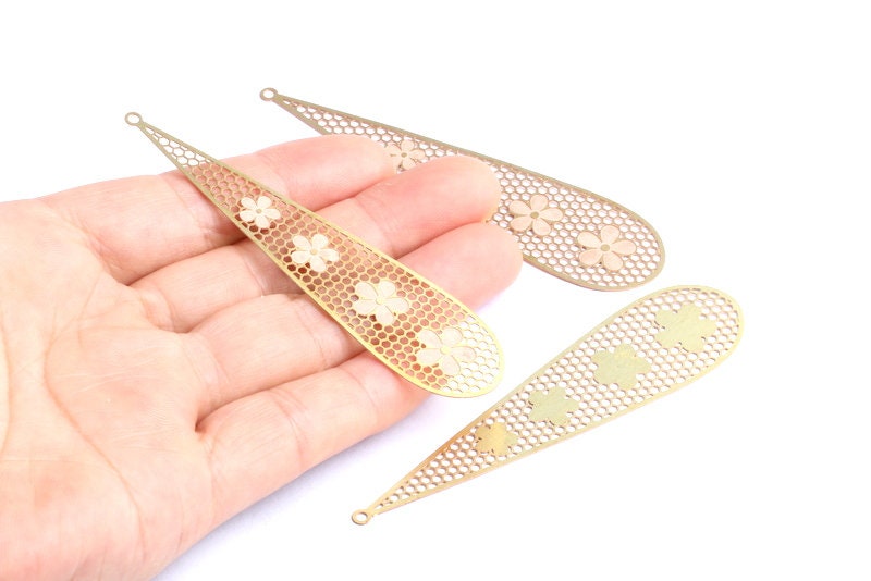 Raw Brass  Hollow Out Earring Charms - Exaggerated Earring Charms - Earring Findings - Jewelry Supplies - 80.8x20.2x0.3mm - JJB4144 - DOMEDBAZAAR