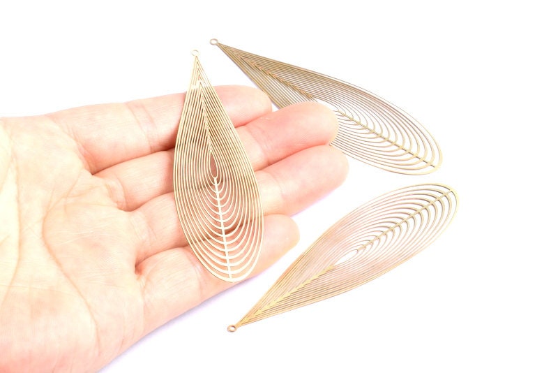Raw Brass  Hollow Out Earring Charms - Exaggerated Earring Charms - Earring Findings - Jewelry Supplies - 78.4x23.3x0.28mm - JJB4148 - DOMEDBAZAAR