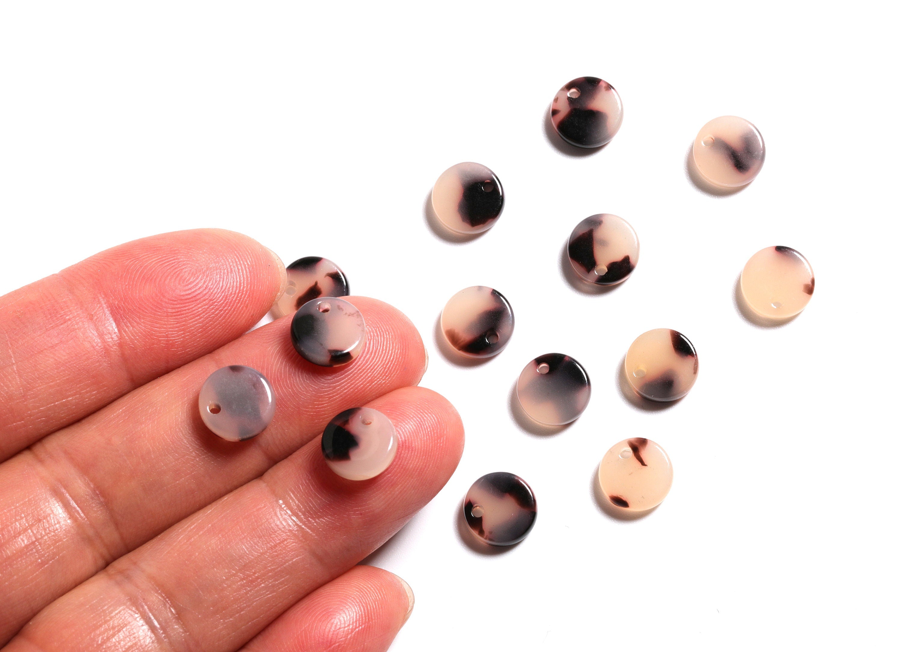 Acrylic Earring Charms - Blonde Tortoise Shell Earrings - Round Circle Shaped - Color Code: A07 - 8.82x8.82x2.7mm - AC1116B - DOMEDBAZAAR