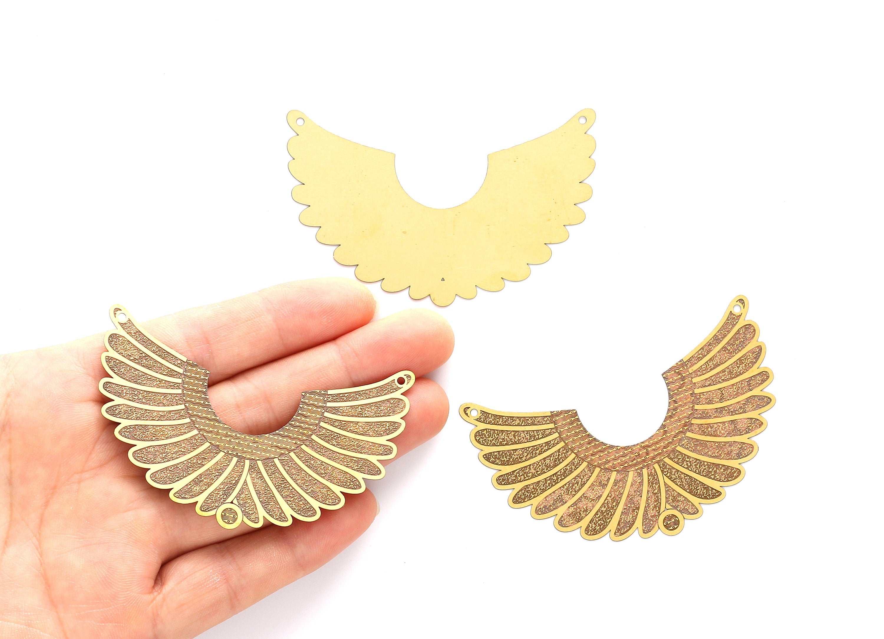 Raw Brass Angel Wing Shaped  Necklace Charms - Hallow Out Necklace Charms - Necklace Findings - Jewelry Supplies - 44x67x0.3mm - JJA3951 - DOMEDBAZAAR
