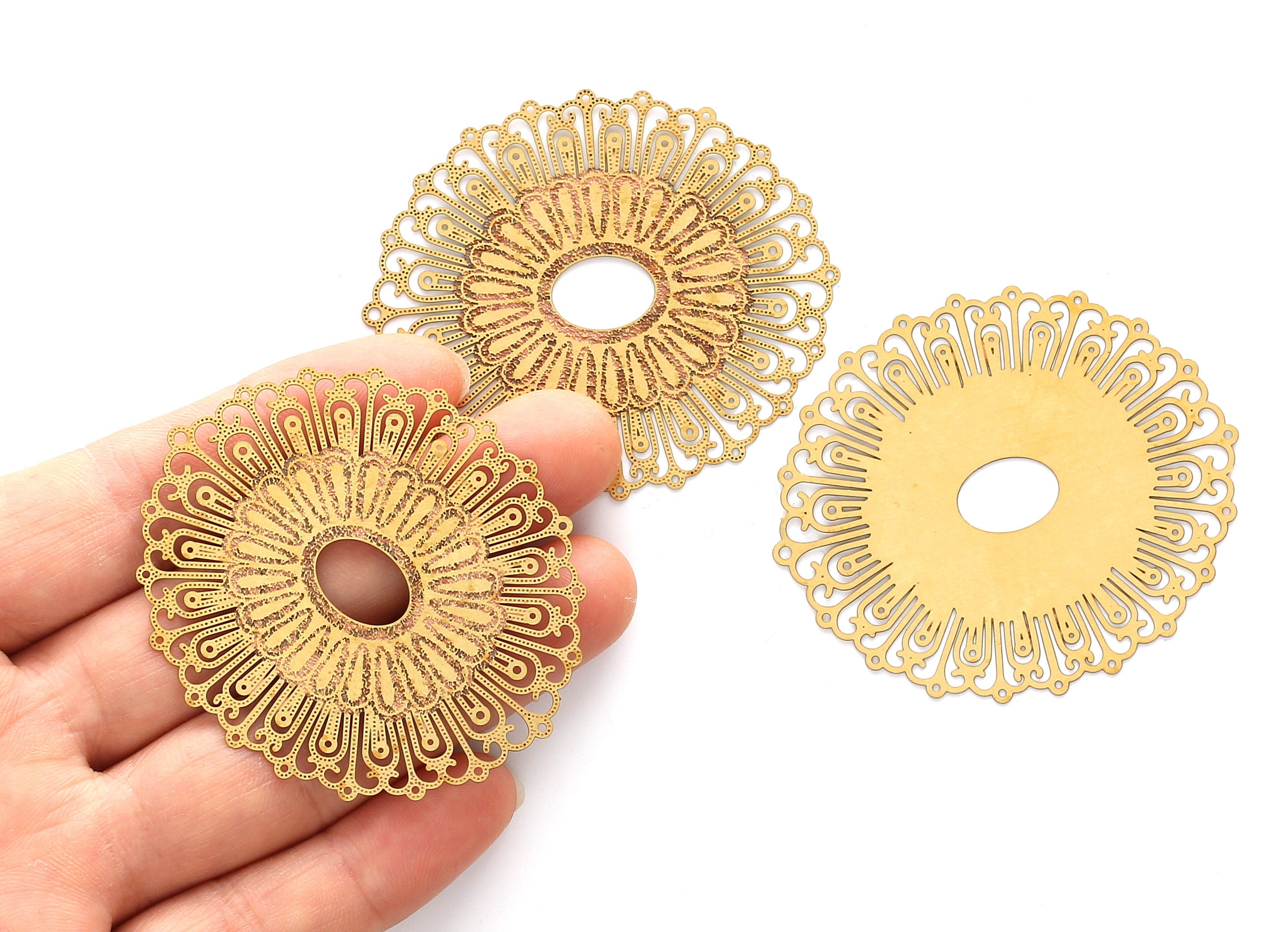 Raw Brass Marquise Shaped Earrings Charms - Raw Brass Hallow Out Earring Charms - Earring Findings - 55.1x47.7x0.3mm - JJA3976 - DOMEDBAZAAR