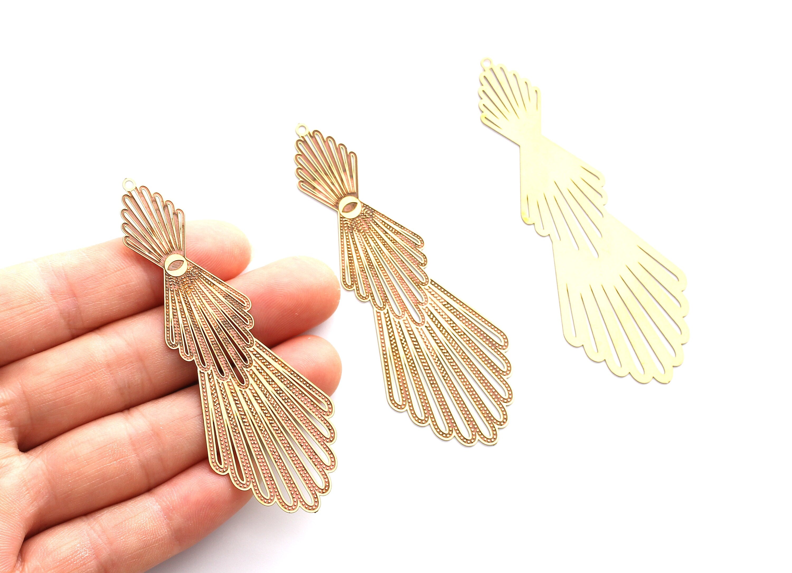 Raw Brass  Hollow Out Earring Charms - Exaggerated Earring Charms - Earring Findings - Jewelry Supplies - 74.7x27x0.3mm - JJB4150 - DOMEDBAZAAR
