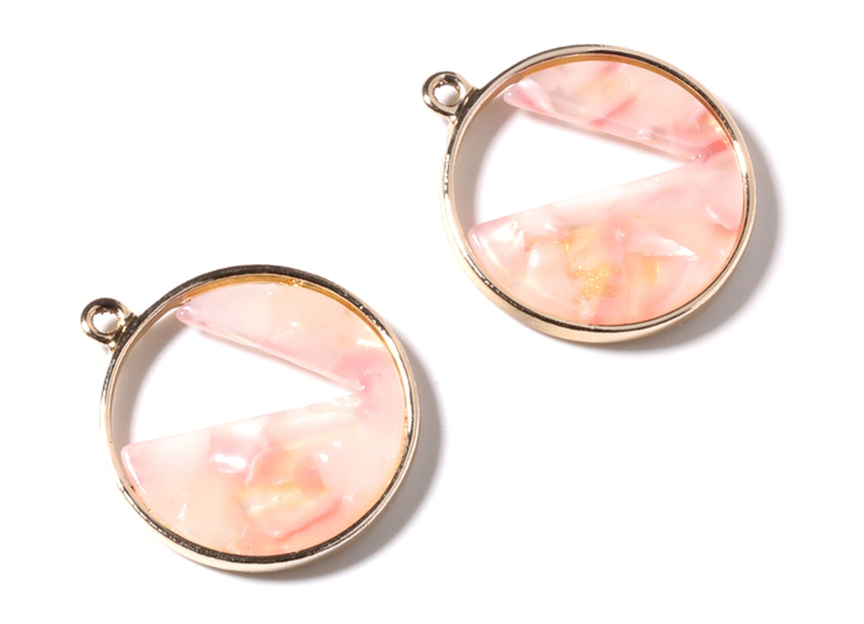 Alloy Frame Cellulose Acetate Charms - Acetate Acrylic Earring Charms - Circle Shaped Pendant -Jewelery Making- 28.76x24.58x3.2mm - AC1184B - DOMEDBAZAAR