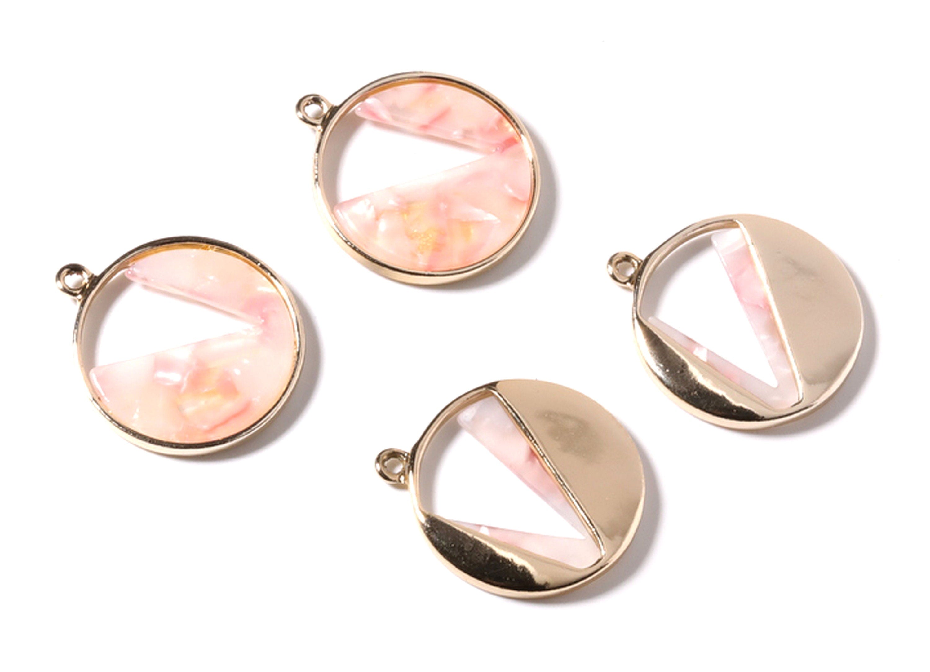 Alloy Frame Cellulose Acetate Charms - Acetate Acrylic Earring Charms - Circle Shaped Pendant -Jewelery Making- 28.76x24.58x3.2mm - AC1184B - DOMEDBAZAAR