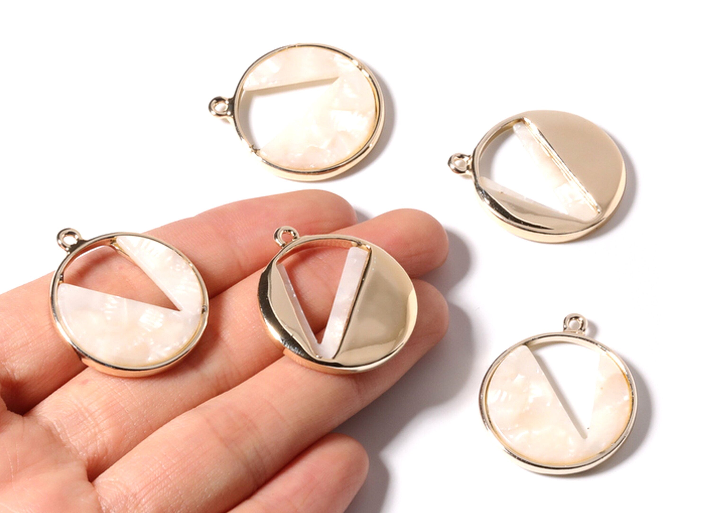 Alloy Frame Cellulose Acetate Charms - Acetate Acrylic Earring Charms - Circle Shaped Pendant -Jewelery Making- 28.76x24.58x3.2mm - AC1184D - DOMEDBAZAAR