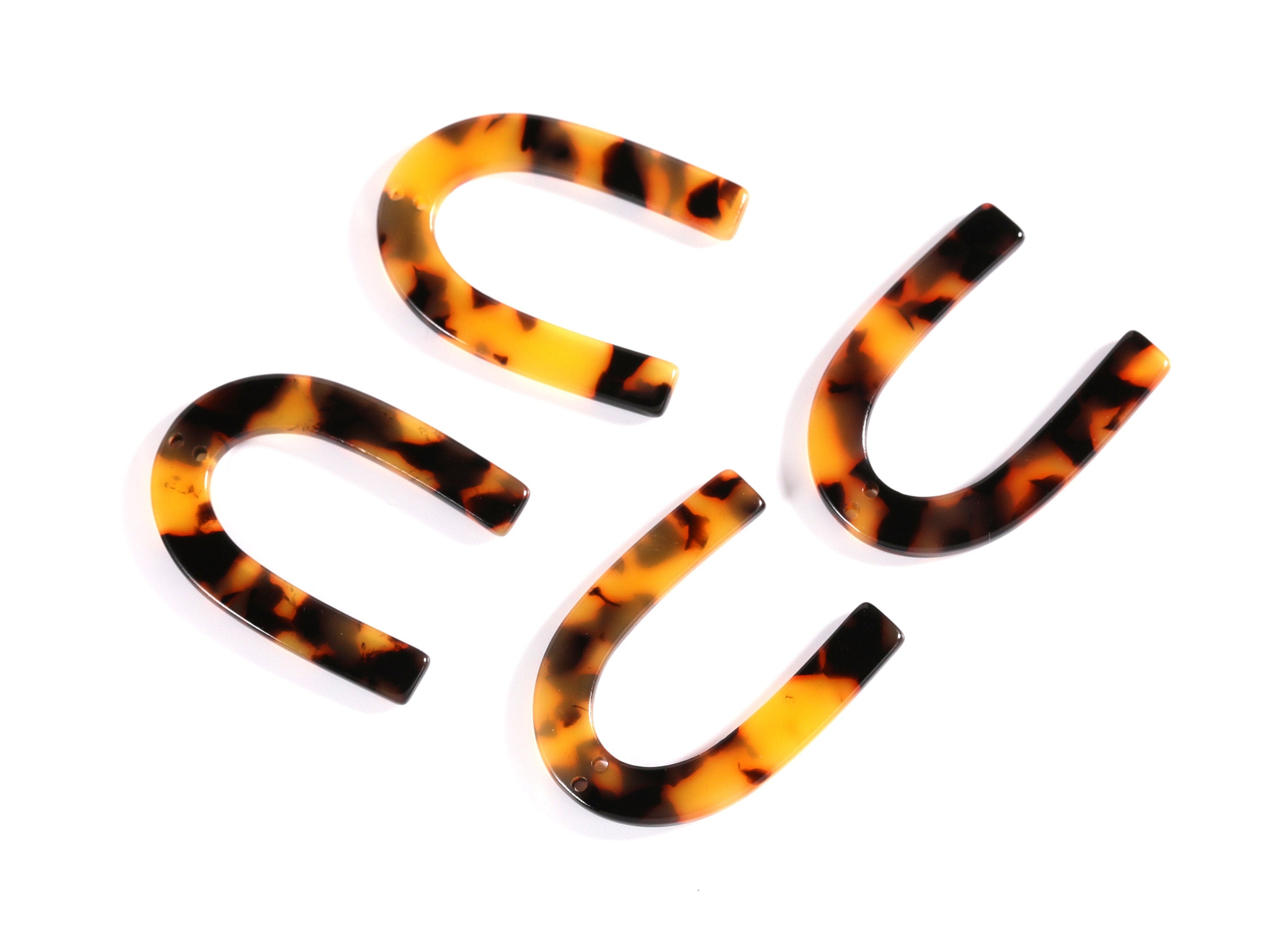 Acetate U Connector - Two Holes - Tortoise Shell Earrings - U Pendant - Jewelry Supplies - Color Code: A01 - 34.61x26.25x2.55mm - AC1114A - DOMEDBAZAAR