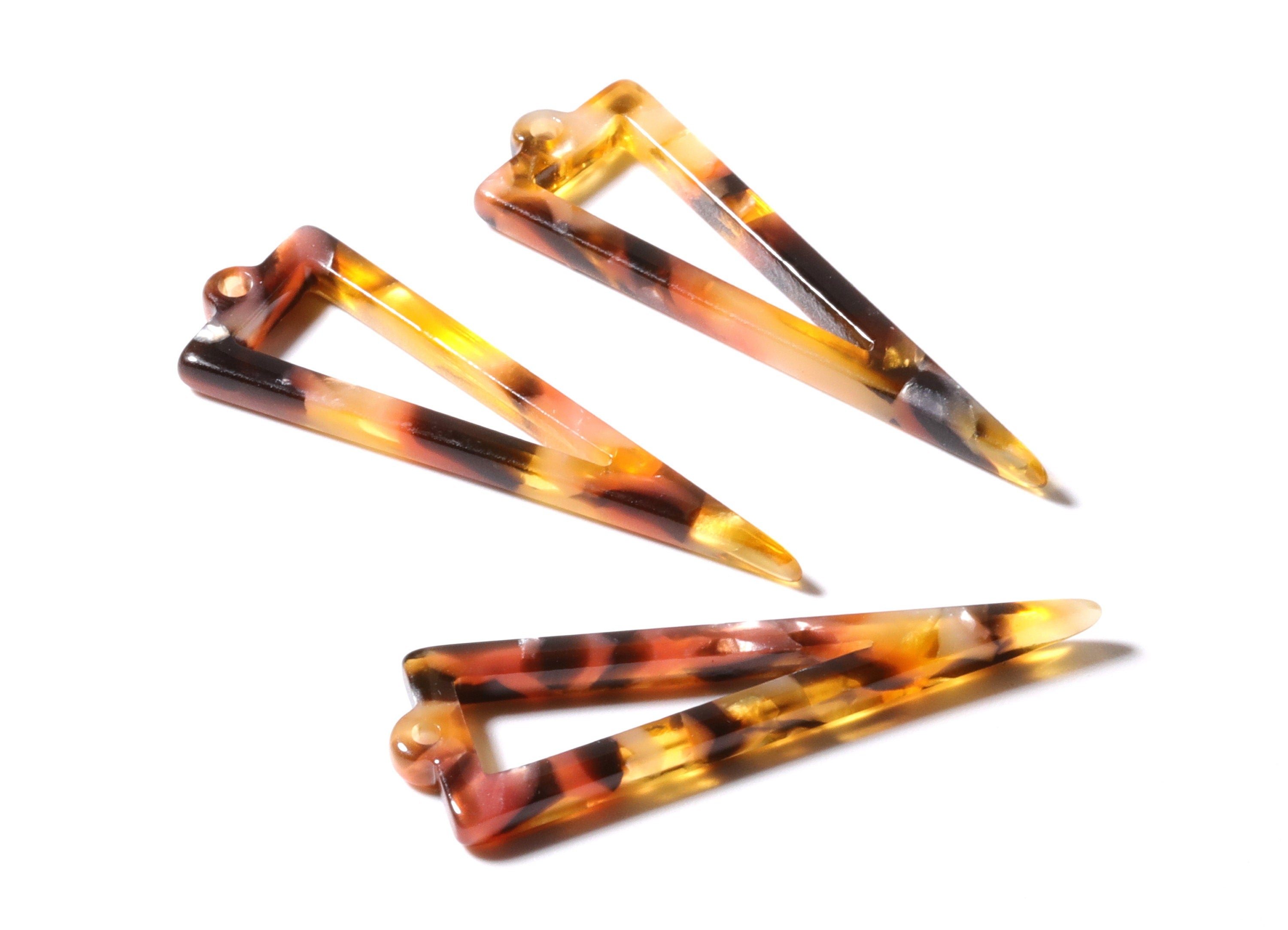 Acrylic Earring Charms - Tortoise Shell Earrings - Triangle Shaped - Earring Findings - Color Code: A106 - 40.3x12.8mm - AC1085G - DOMEDBAZAAR