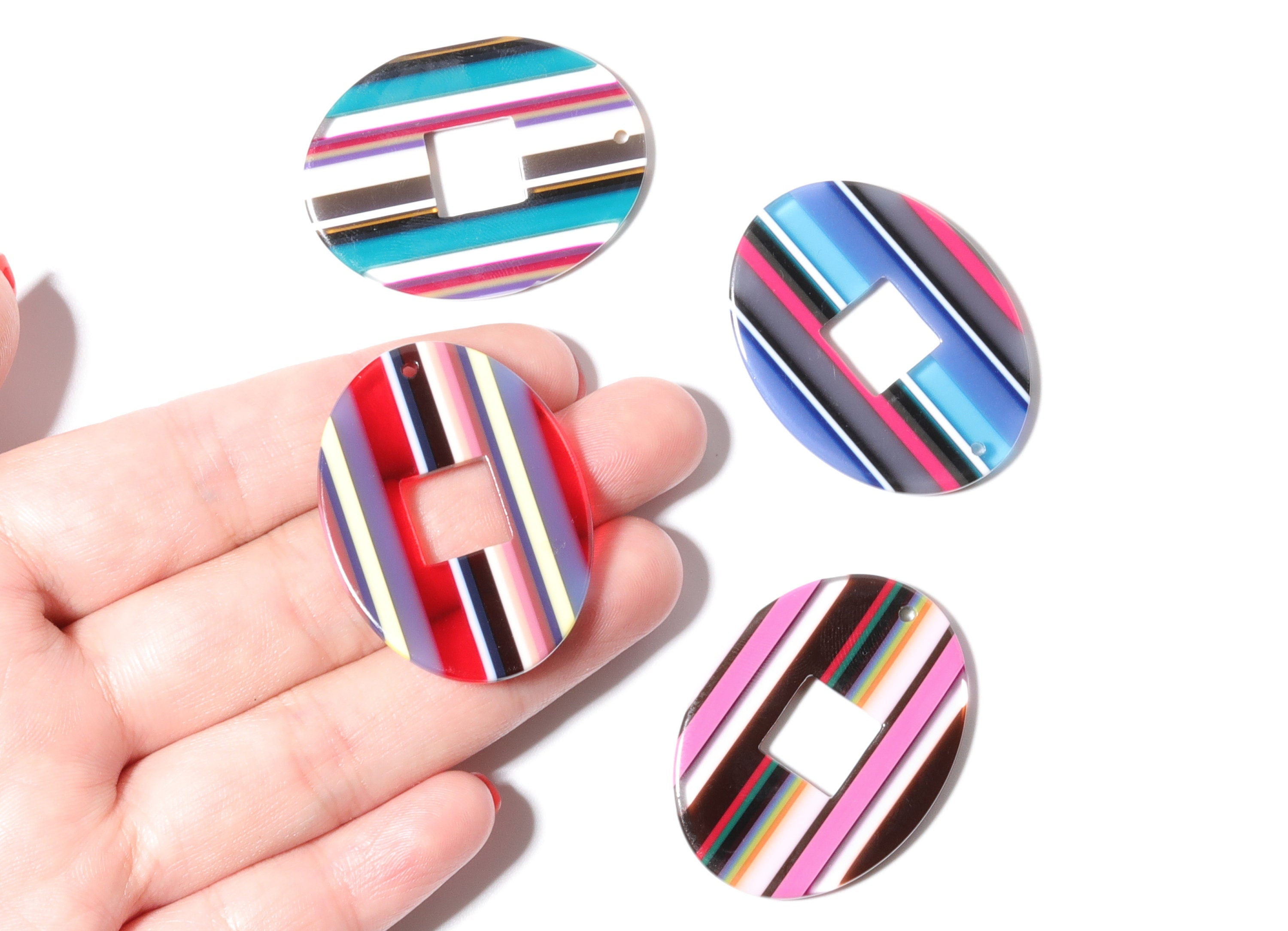 Acetate Oval Earring Charms - Acrylic Oval Pendant - Earring Findings - Jewelry Supplies - 39.66x29.75x2.63mm - AC1201A - DOMEDBAZAAR