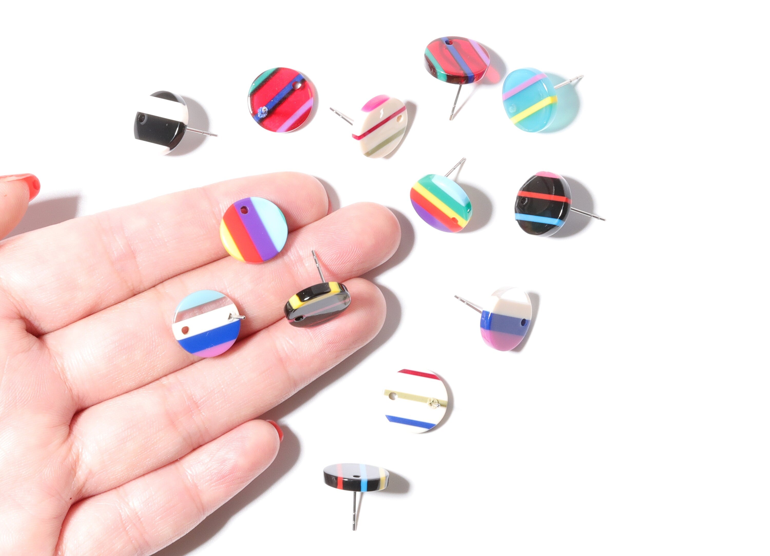 Acetate Round Earring Post - Circle Earring Stud - Earring Post - Jewelry Supplies - 13.5x13.5x2.65mm - AC1204A - DOMEDBAZAAR