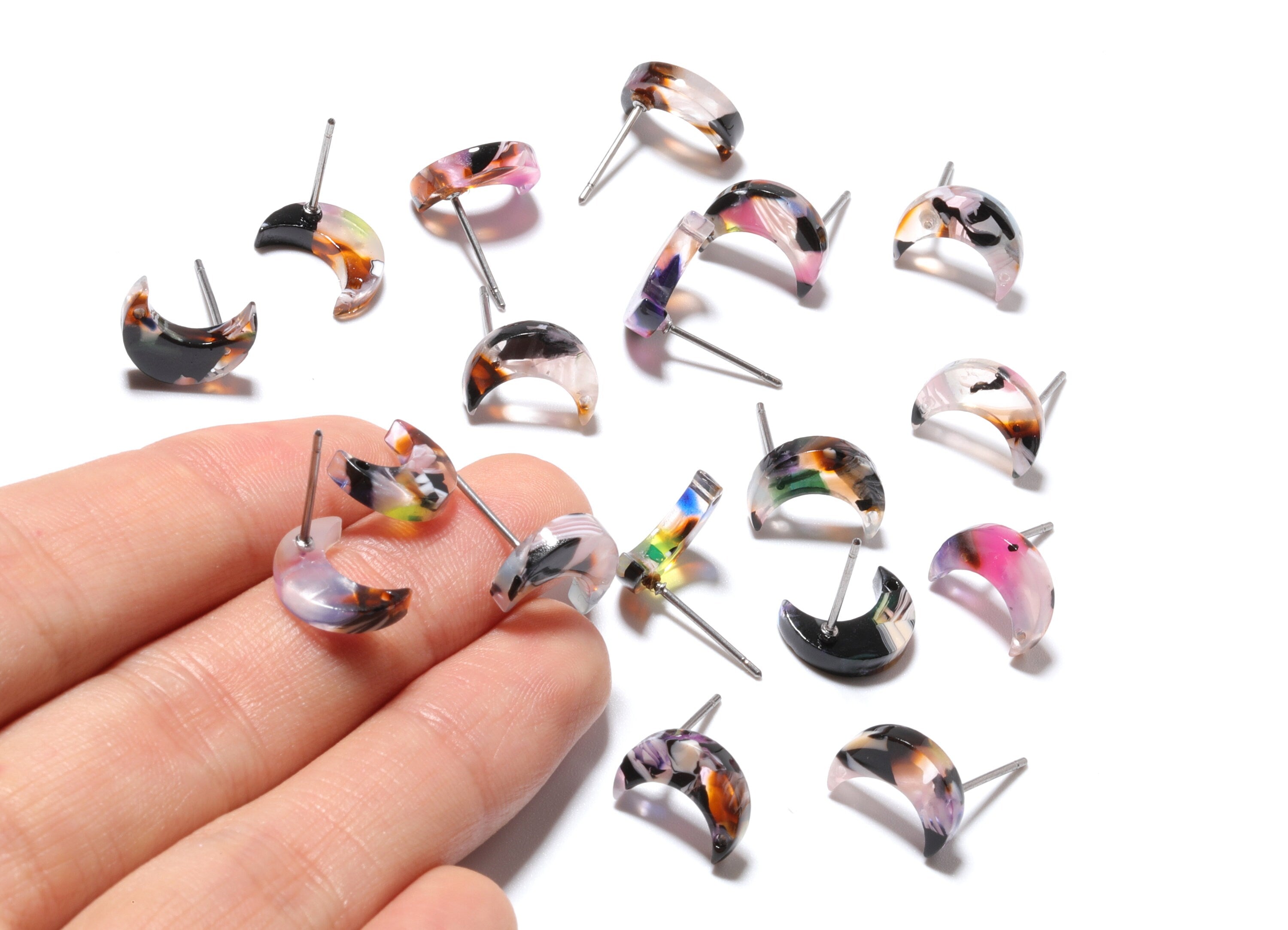 Acetate Moon Earring Stud - Acetate Moon Earring Post - Earring Post - Jewelry Supplies - Color Code: A11 - 11.7x8.6x2.65mm - AC1137D - DOMEDBAZAAR