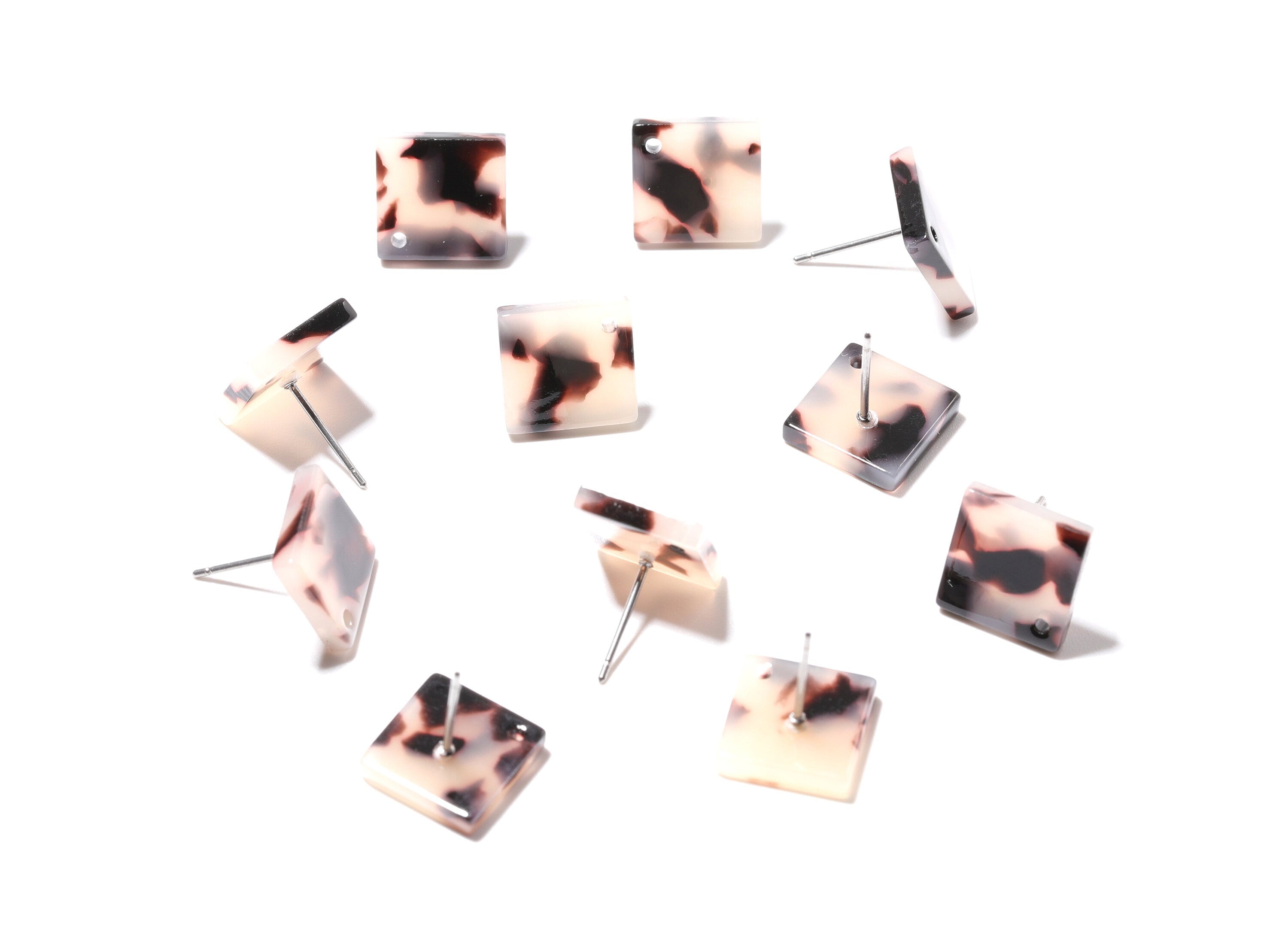 Acetate Acrylic Earring Stud - Post Charms - Blonde Tortoise Shell Earrings - Color Code: A06 - 11.7x11.7x2.6mm - AC1140E - DOMEDBAZAAR