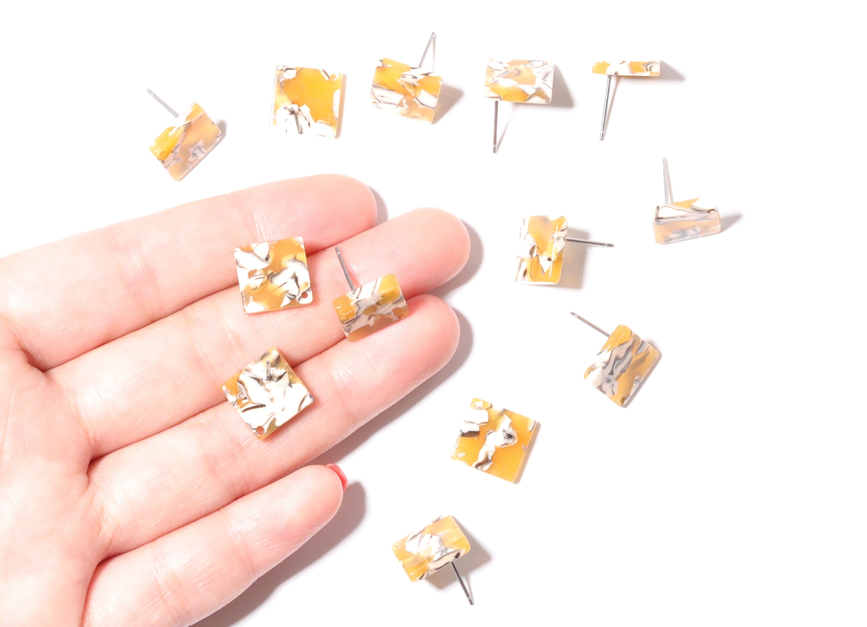 Acetate Square Earring Stud - Acrylic Square Earring Post - Earring Post - Jewelry Supplies - Color Code: A14 - 11.7x11.7x2.6mm - AC1140G - DOMEDBAZAAR