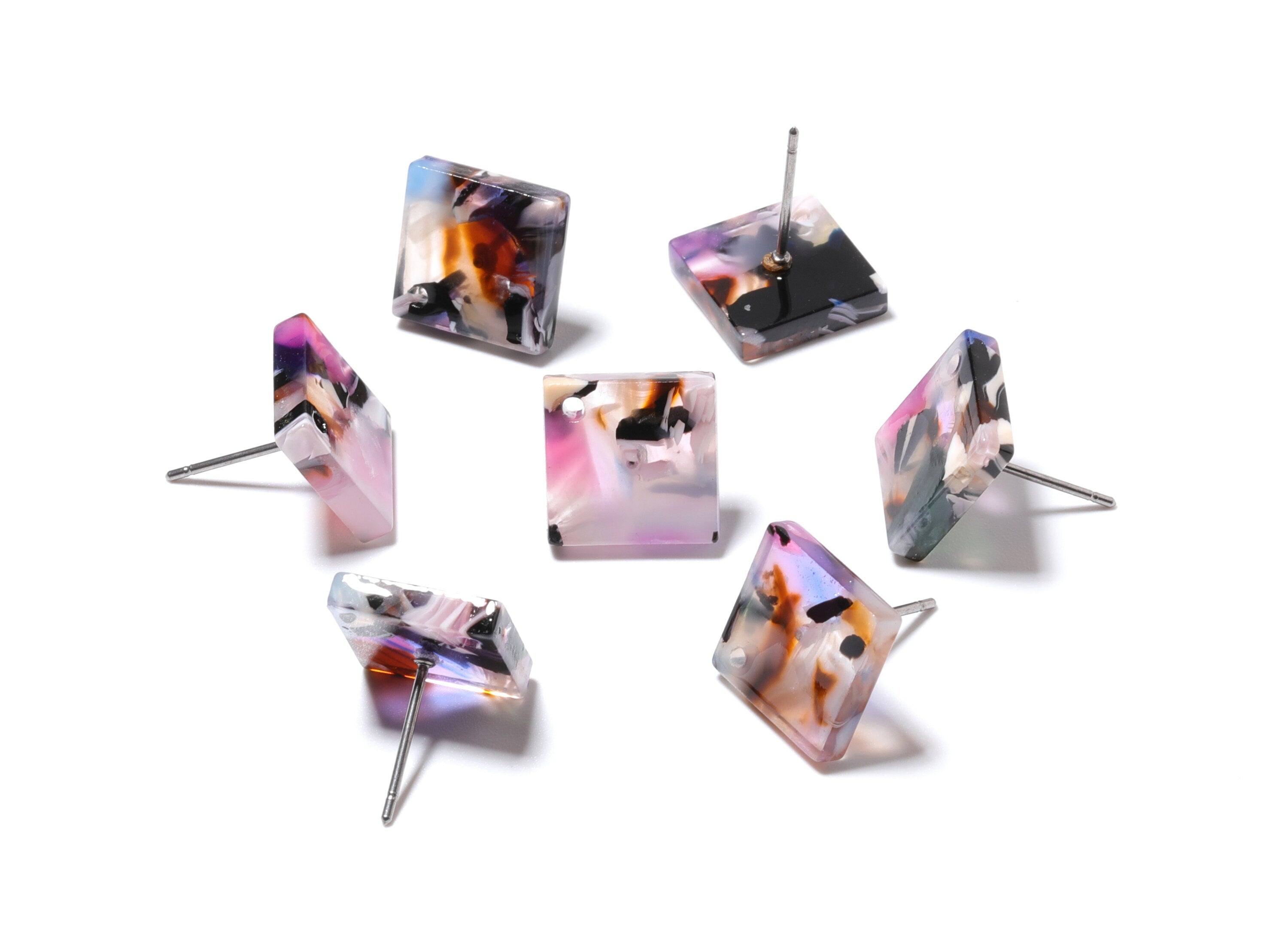 Acetate Square Earring Stud - Acrylic Square Earring Post - Earring Post - Jewelry Supplies - Color Code: A11 - 11.7x11.7x2.6mm - AC1140D - DOMEDBAZAAR