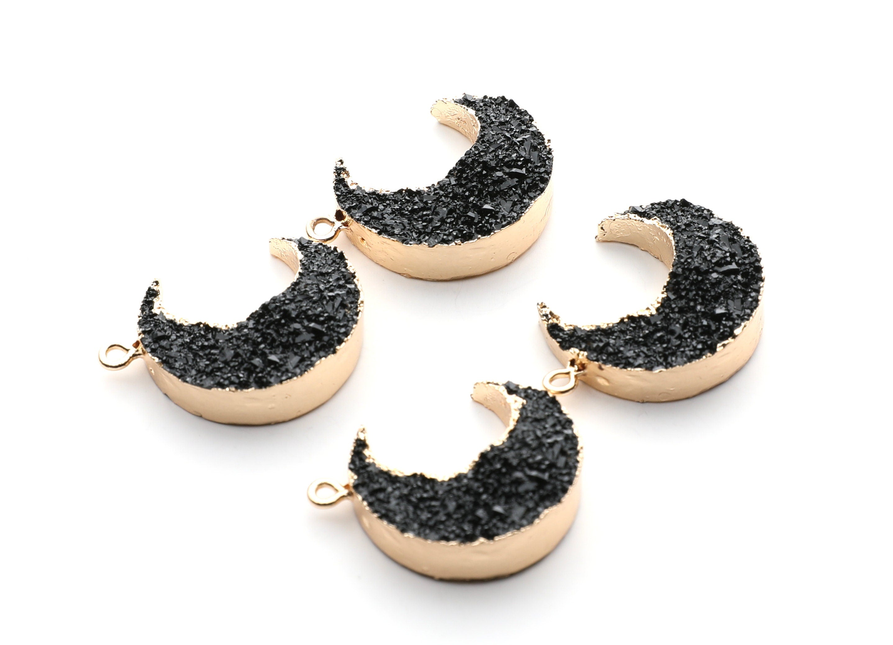 Druzy Earring Charms - Black Resin Copper Earrings for Right Side - Big Moon Shaped Pendant - 30.42x22.96x8.36mm - RC1002K - DOMEDBAZAAR