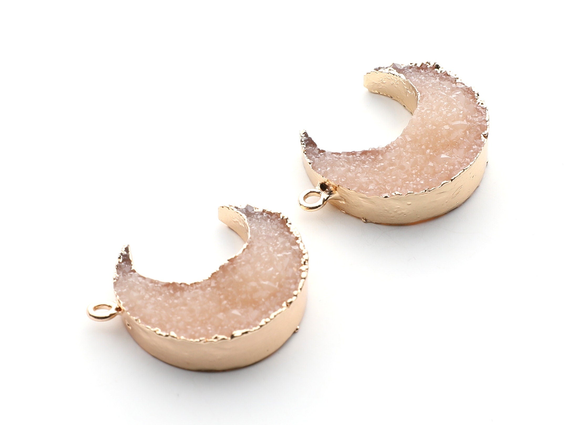 Druzy Earring Charms - Resin Copper Earrings for Right Side - Big Moon Shaped Pendant - 30.42x22.96x8.36mm - RC1002M - DOMEDBAZAAR