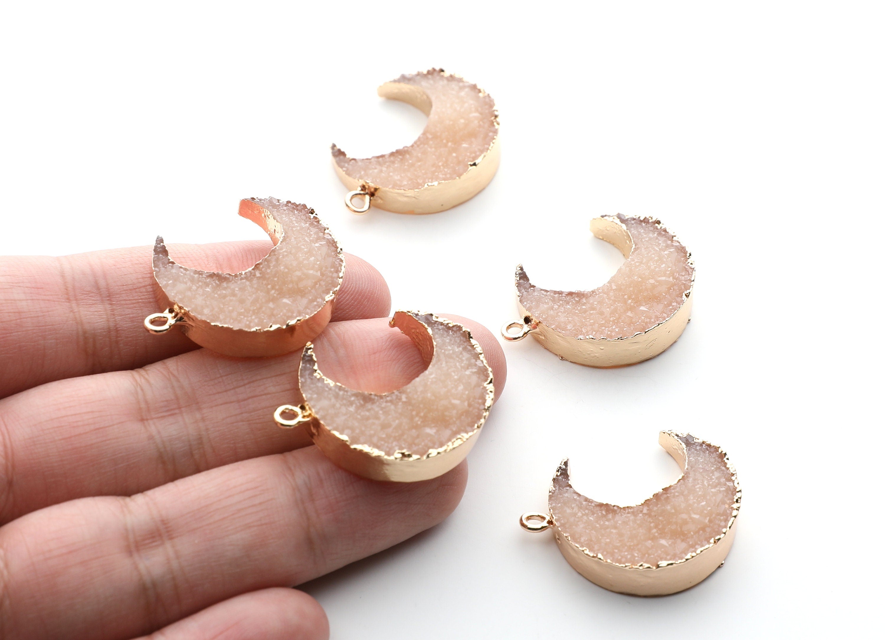 Druzy Earring Charms - Resin Copper Earrings for Right Side - Big Moon Shaped Pendant - 30.42x22.96x8.36mm - RC1002M - DOMEDBAZAAR