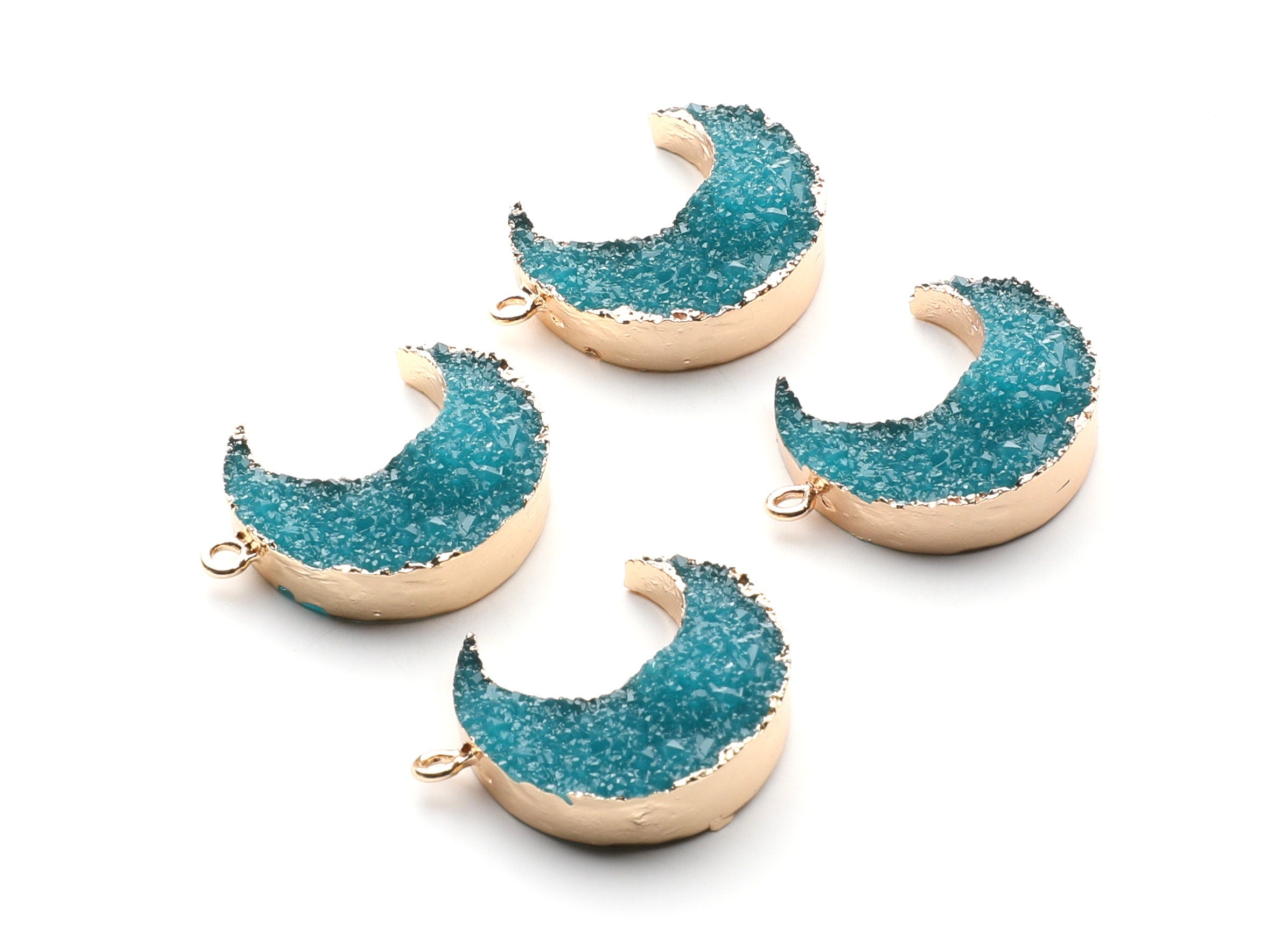 Druzy Earring Charms - Light Blue Resin Copper Earrings for Right Side - Big Moon Shaped Pendant - 30.42x22.96x8.36mm - RC1002D - DOMEDBAZAAR