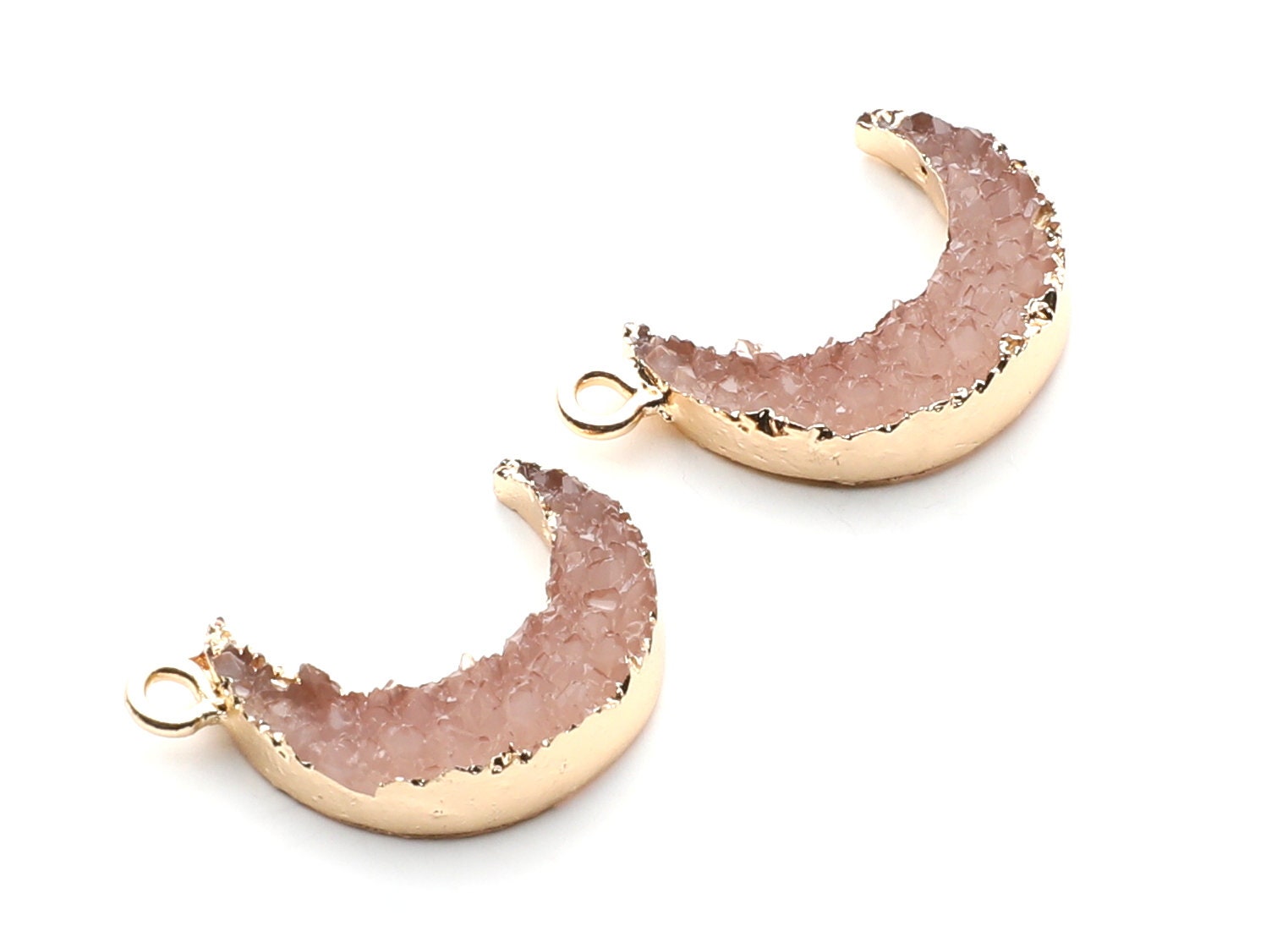 Druzy Earring Charms - Resin Copper Earrings for Right Side - Moon Shaped Pendant - 24.34x15.92x5.14mm - RC1007O - DOMEDBAZAAR