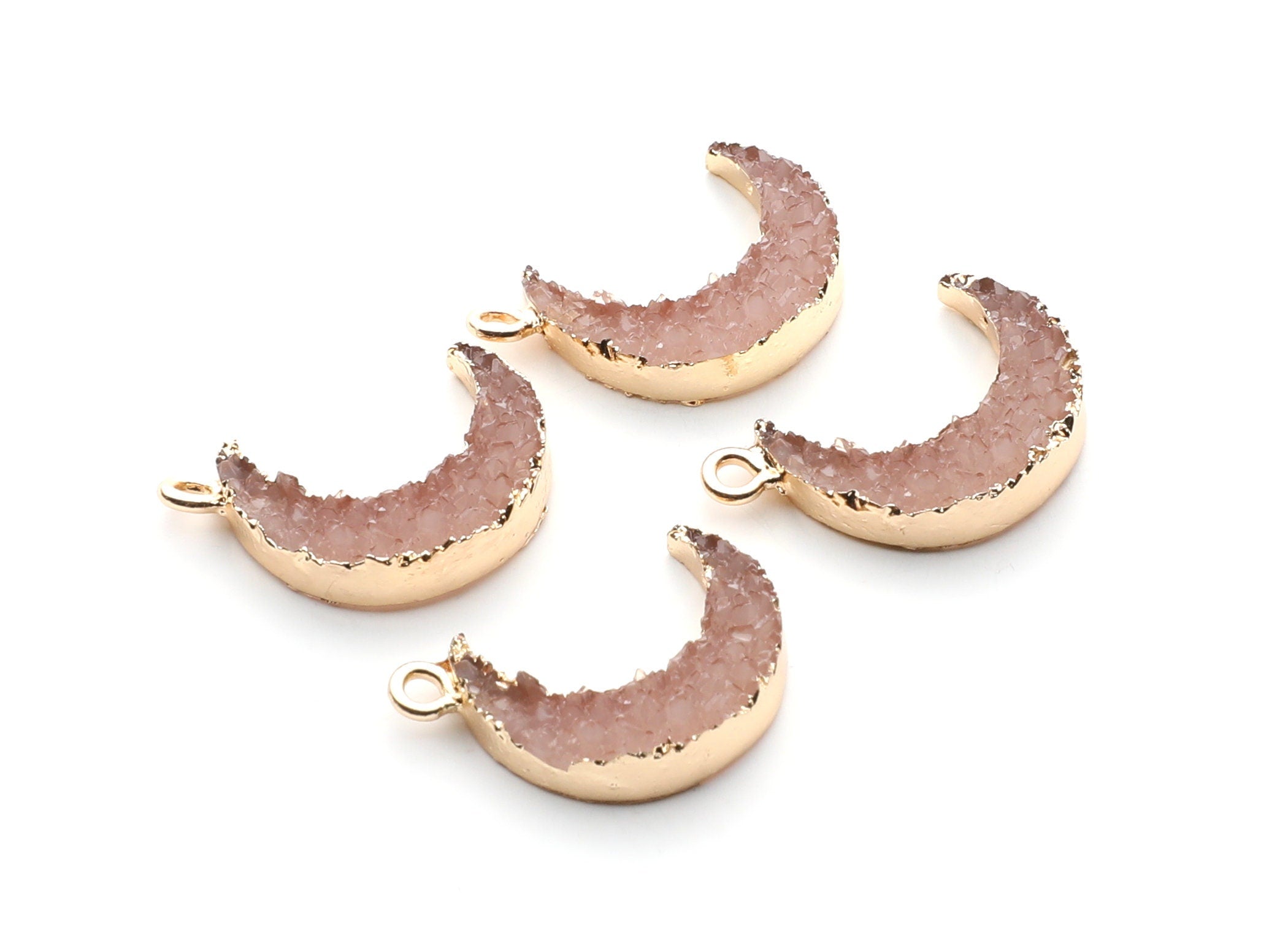 Druzy Earring Charms - Resin Copper Earrings for Right Side - Moon Shaped Pendant - 24.34x15.92x5.14mm - RC1007O - DOMEDBAZAAR