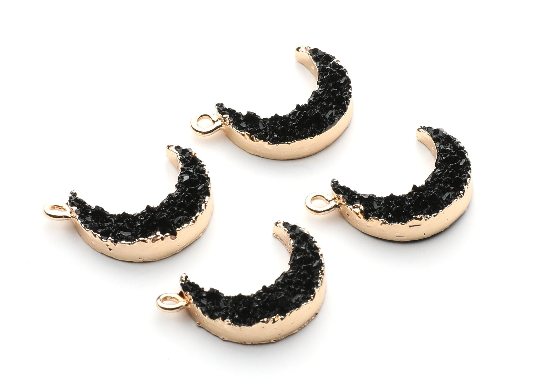 Druzy Earring Charms - Black Resin Copper Earrings for Right Side - Moon Shaped Pendant - 24.34x15.92x5.14mm - RC1007M - DOMEDBAZAAR