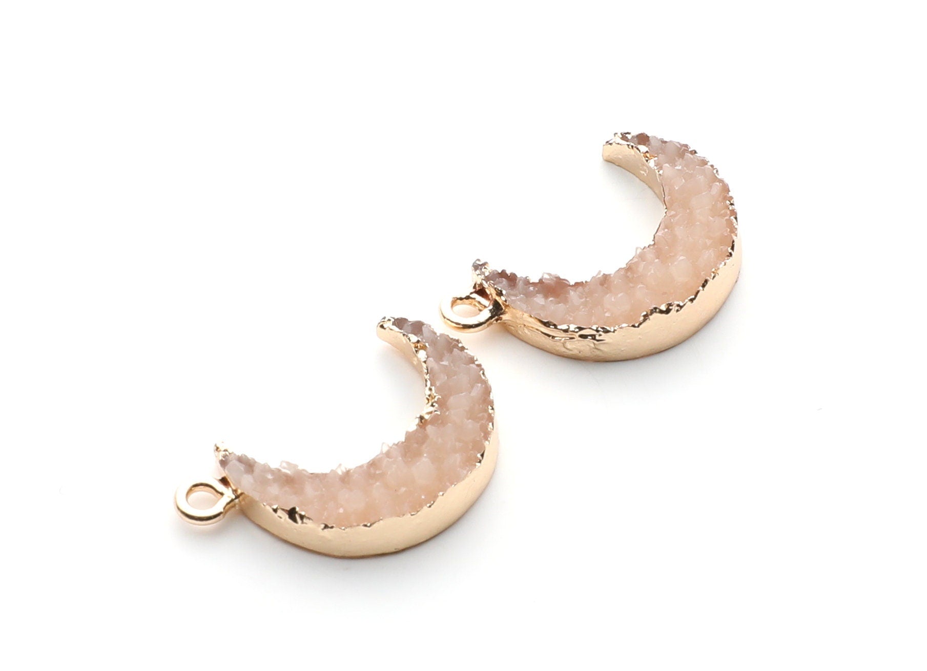 Druzy Earring Charms - Resin Copper Earrings for Right Side - Moon Shaped Pendant - 24.34x15.92x5.14mm - RC1007H - DOMEDBAZAAR