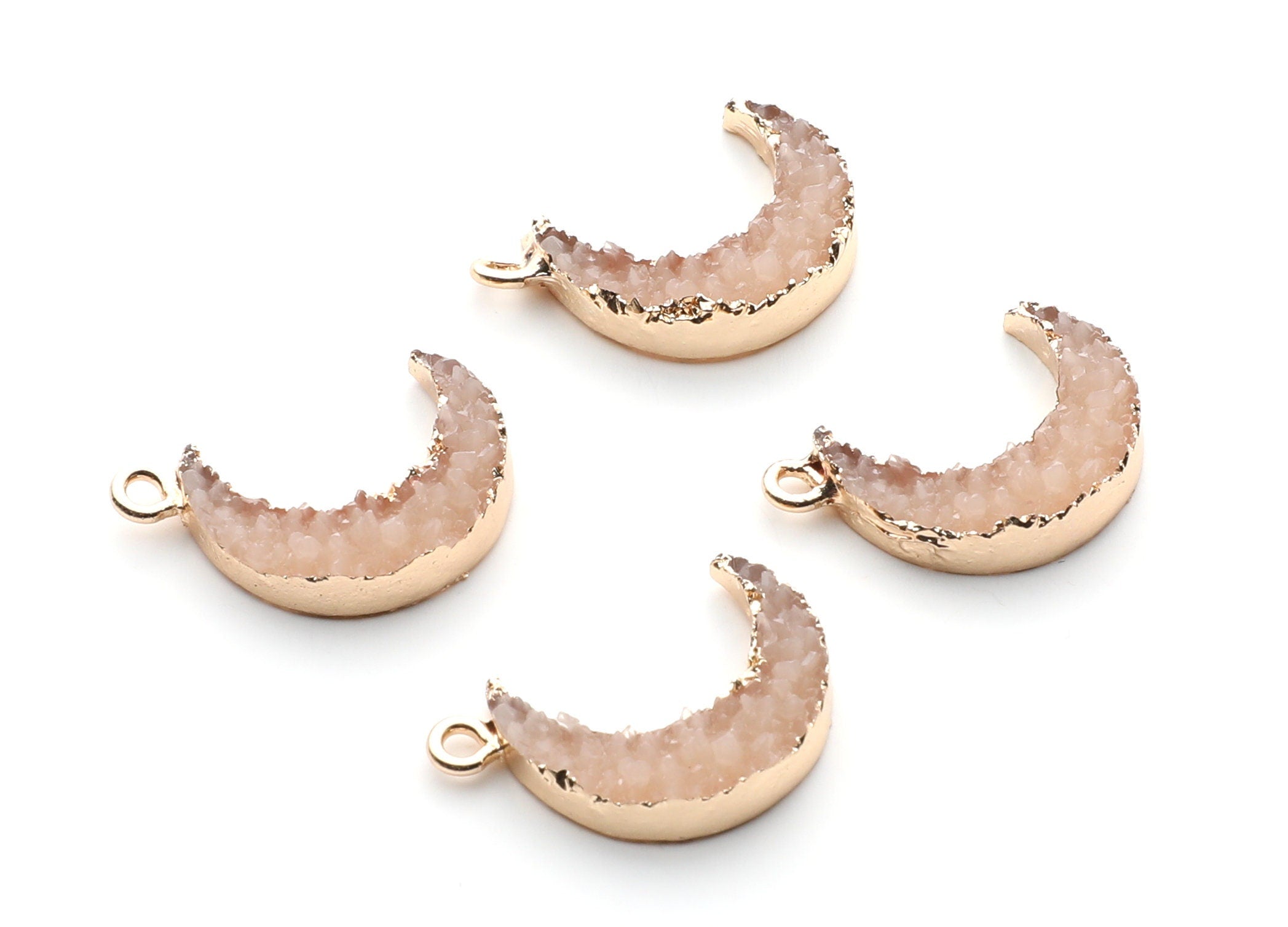 Druzy Earring Charms - Resin Copper Earrings for Right Side - Moon Shaped Pendant - 24.34x15.92x5.14mm - RC1007H - DOMEDBAZAAR
