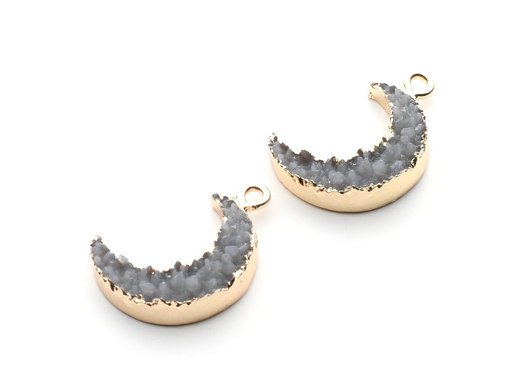 Druzy Earring Charms - Gray Resin Copper Earrings for Left Side - Moon Shaped Pendant - 23.5x15.6x5.27mm - RC1006P - DOMEDBAZAAR
