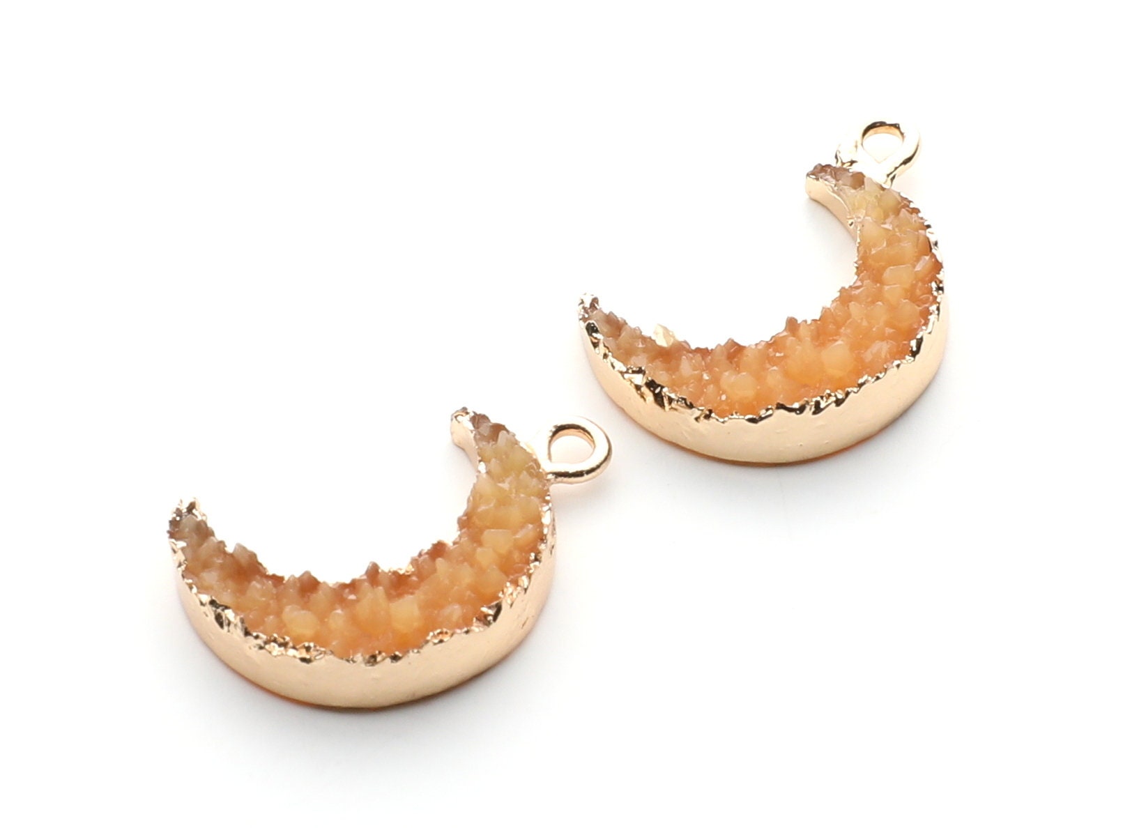 Druzy Earring Charms - Orange Resin Copper Earrings for Left Side - Moon Shaped Pendant - 23.5x15.6x5.27mm - RC1006D - DOMEDBAZAAR