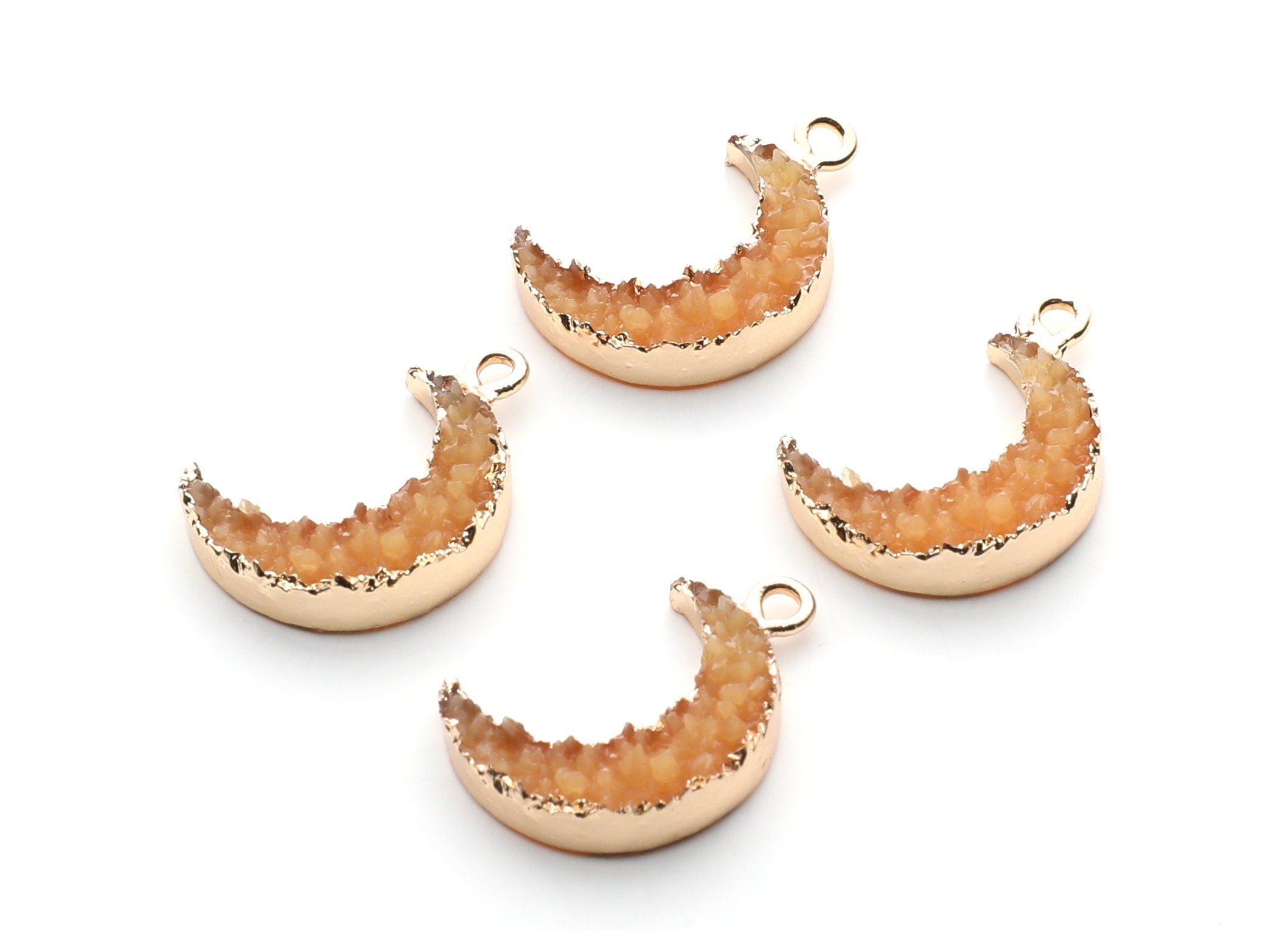 Druzy Earring Charms - Orange Resin Copper Earrings for Left Side - Moon Shaped Pendant - 23.5x15.6x5.27mm - RC1006D - DOMEDBAZAAR
