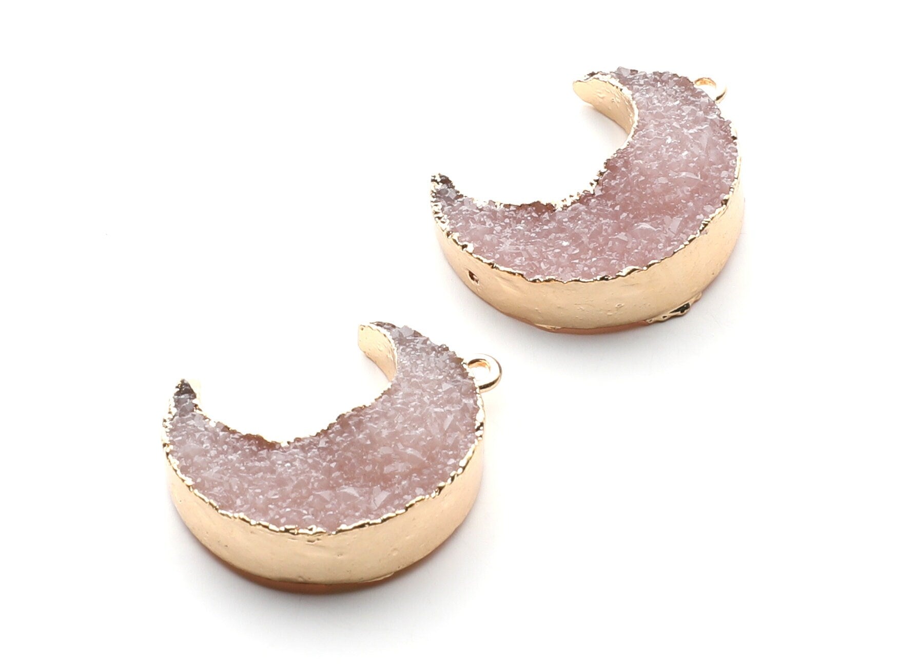 Druzy Earring Charms - Resin Copper Earrings for Left Side - Big Moon Shaped Pendant - 30.42x22.96x8.36mm - RC1004G - DOMEDBAZAAR