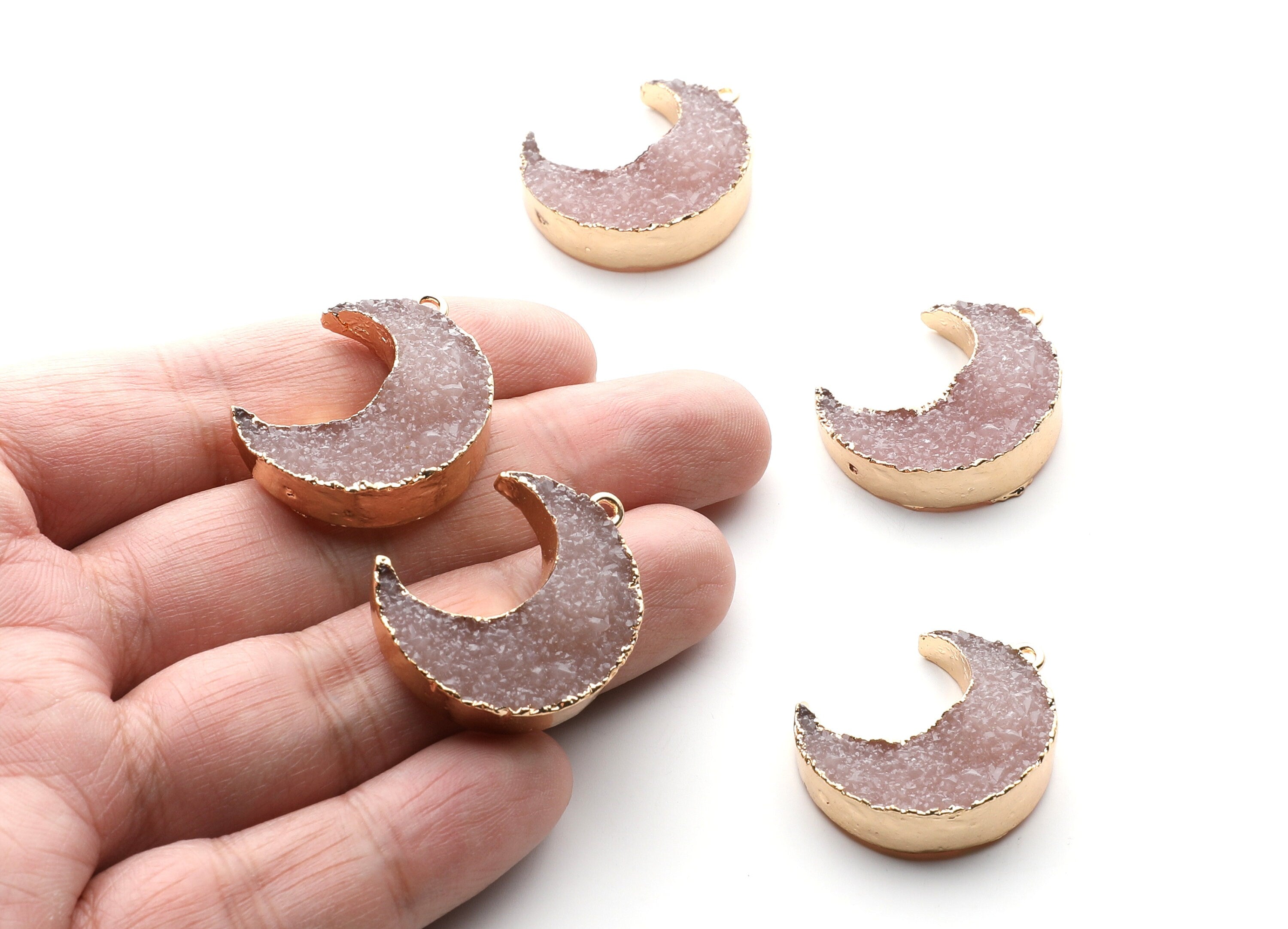 Druzy Earring Charms - Resin Copper Earrings for Left Side - Big Moon Shaped Pendant - 30.42x22.96x8.36mm - RC1004G - DOMEDBAZAAR