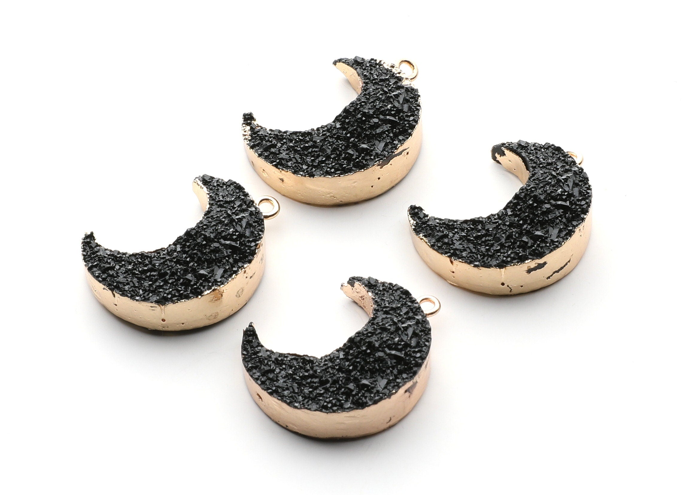 Druzy Earring Charms - Black Resin Copper Earrings for Left Side - Big Moon Shaped Pendant - 30.42x22.96x8.36mm - RC1004L - DOMEDBAZAAR