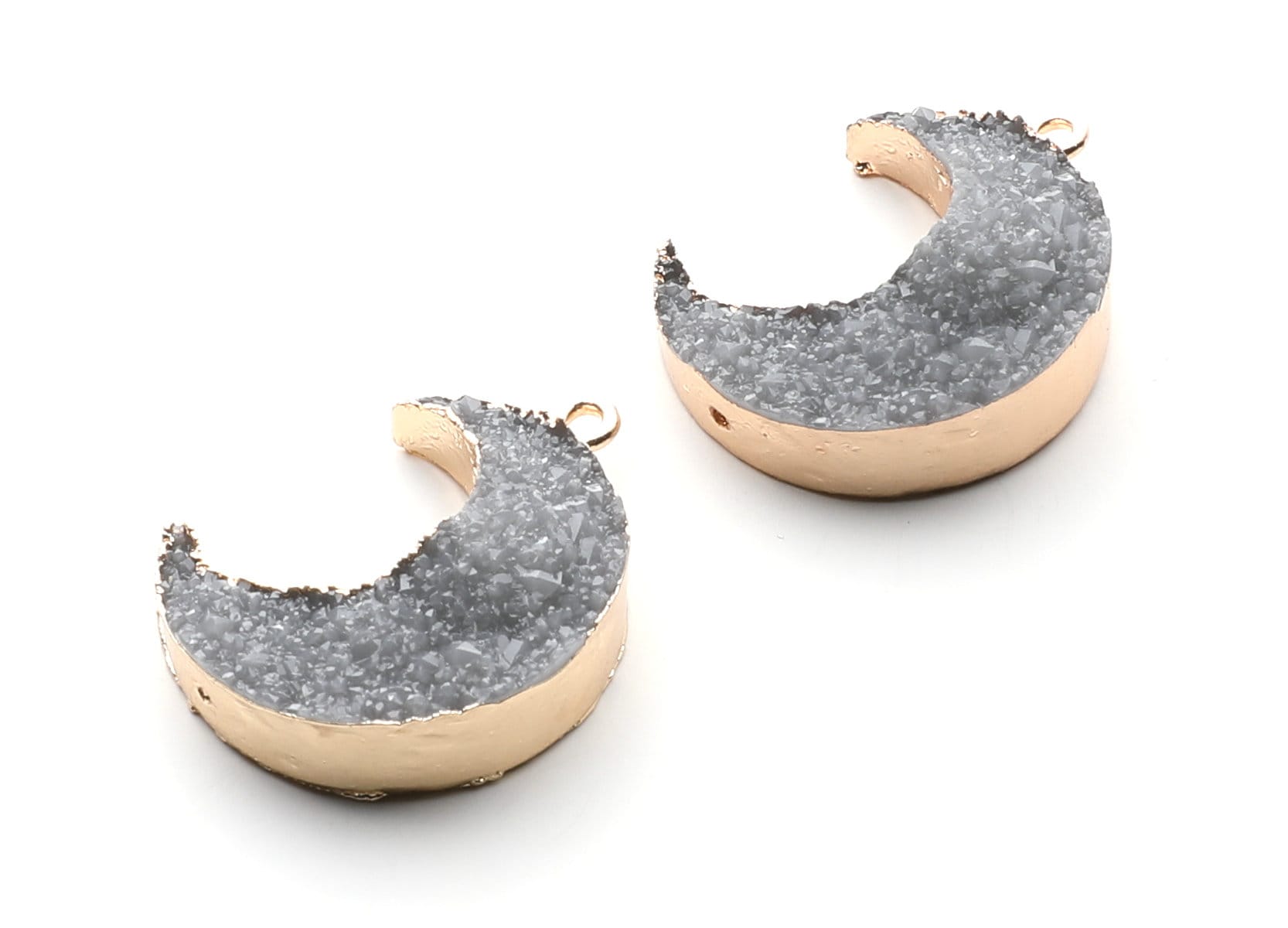 Druzy Earring Charms - Gray Resin Copper Earrings for Left Side - Big Moon Shaped Pendant - 30.42x22.96x8.36mm - RC1004M - DOMEDBAZAAR