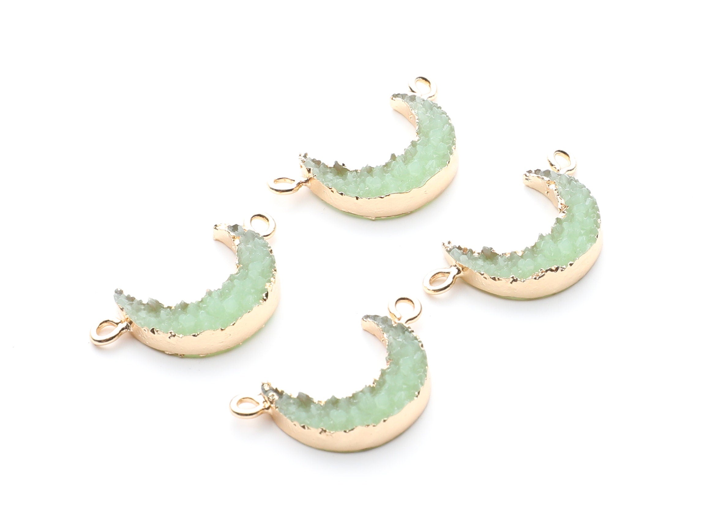 Druzy Bracelet and Necklace Charms - Light Green Resin Copper Bracelet and Necklace - Moon Shaped Pendant - 26.5x15.5x4.77mm - RC1005L - DOMEDBAZAAR