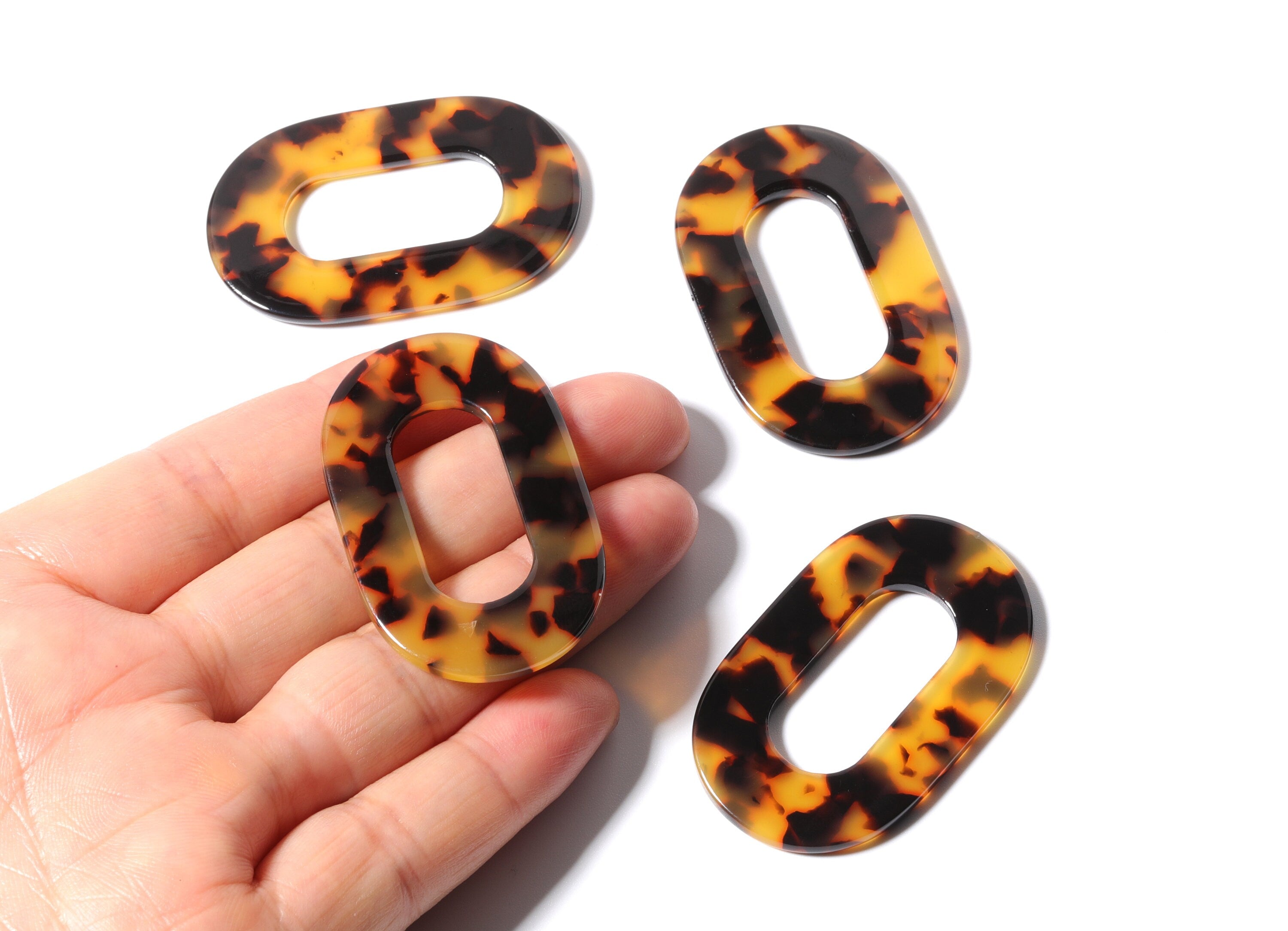 Acetate Acrylic Oval Charms - Tortoise Shell Earring - Oval Pendant - Flat Cable Chain - Jewelry Supplies - 46.89x29.3x2.63mm - AC1149A - DOMEDBAZAAR