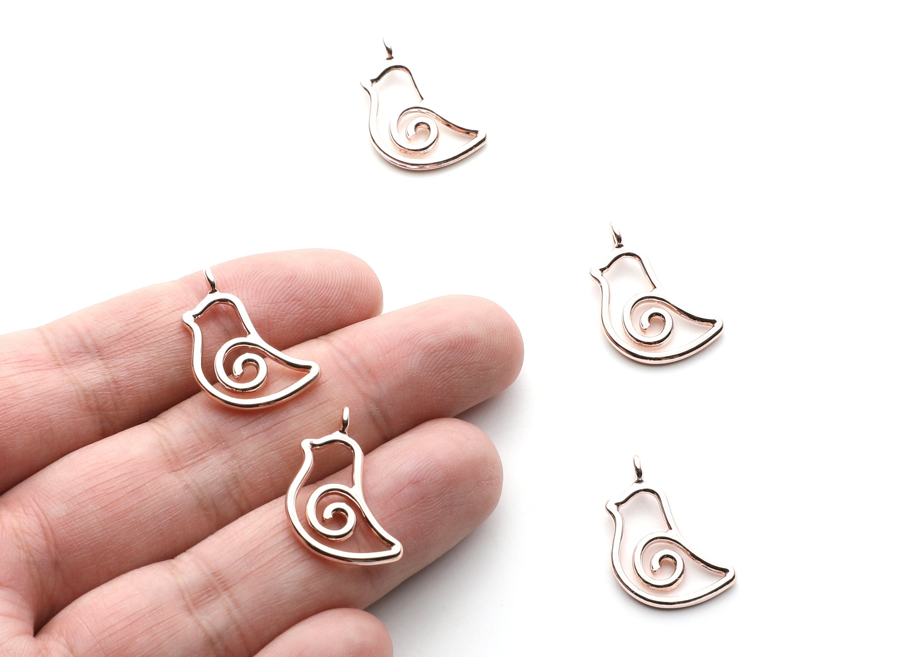 Bird Shaped Charms- Zinc Alloy Earring Findings - Rose Tone - Alloy Pendant for Necklace - Jewelry Supplies - 22.85x13.6x1.78mm - ZZ1265R - DOMEDBAZAAR