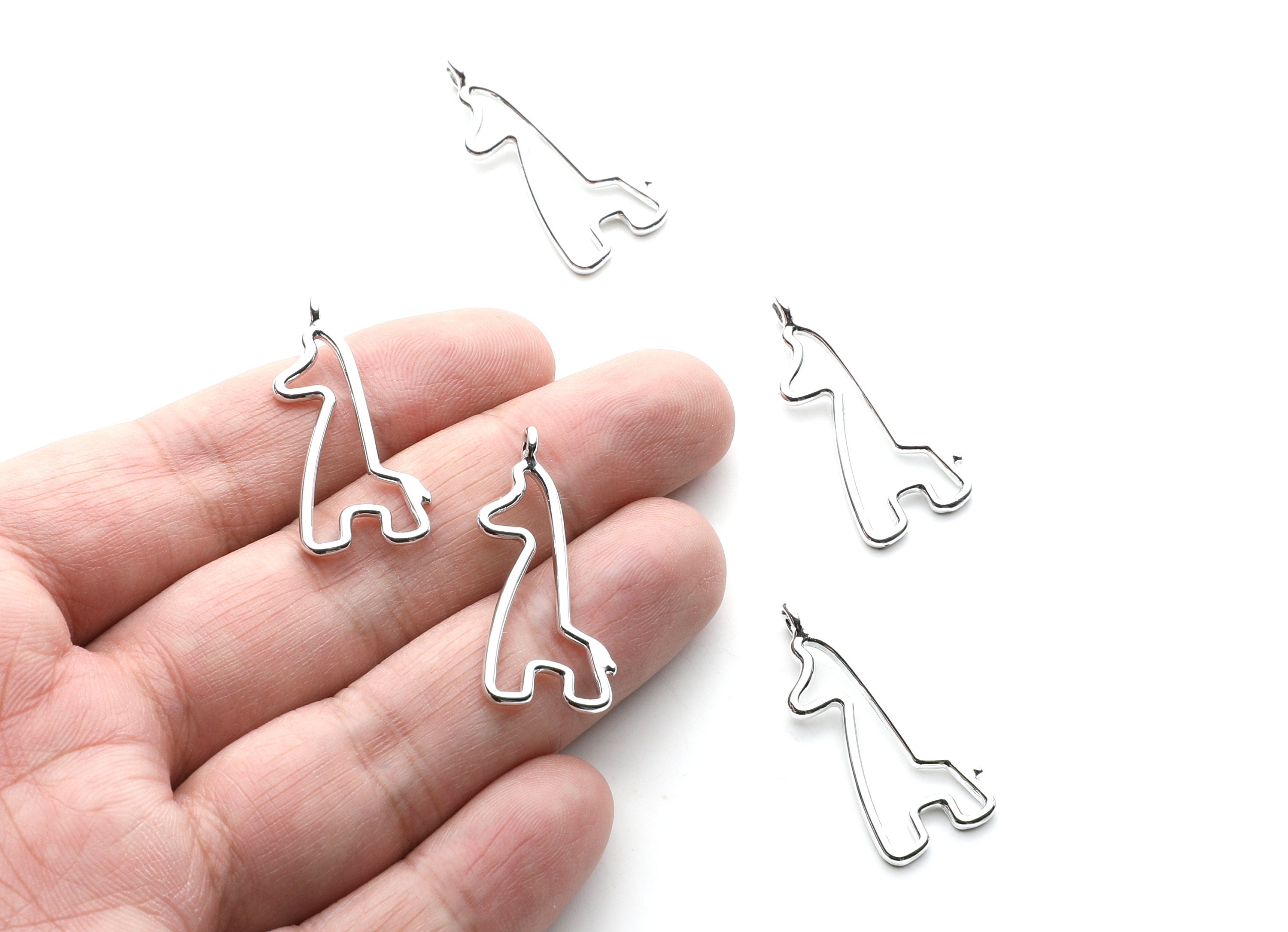 Giraffe Shaped Charms- Zinc Alloy Earring Findings - Nickel / Silver Tone - Alloy Pendant for Necklace - 33.1x14.58x1.77mm - ZZ1269N - DOMEDBAZAAR