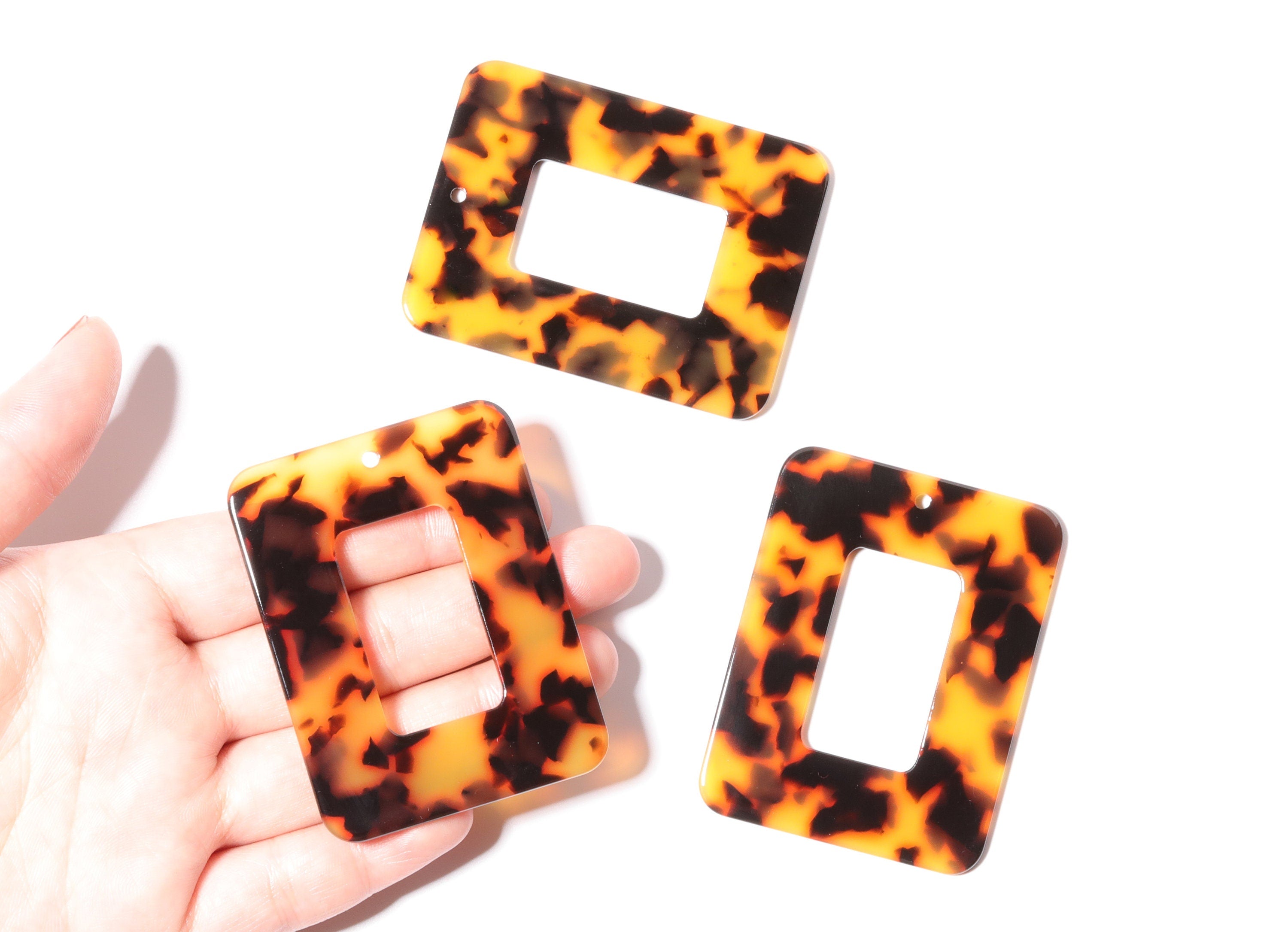 Acetate Rectangle Charms - Tortoise Shell - Big Rectangle Pendant - Jewelry Making Supplies - Color Code: A01 - 64.6x49.7x2.49mm - AC1106A - DOMEDBAZAAR