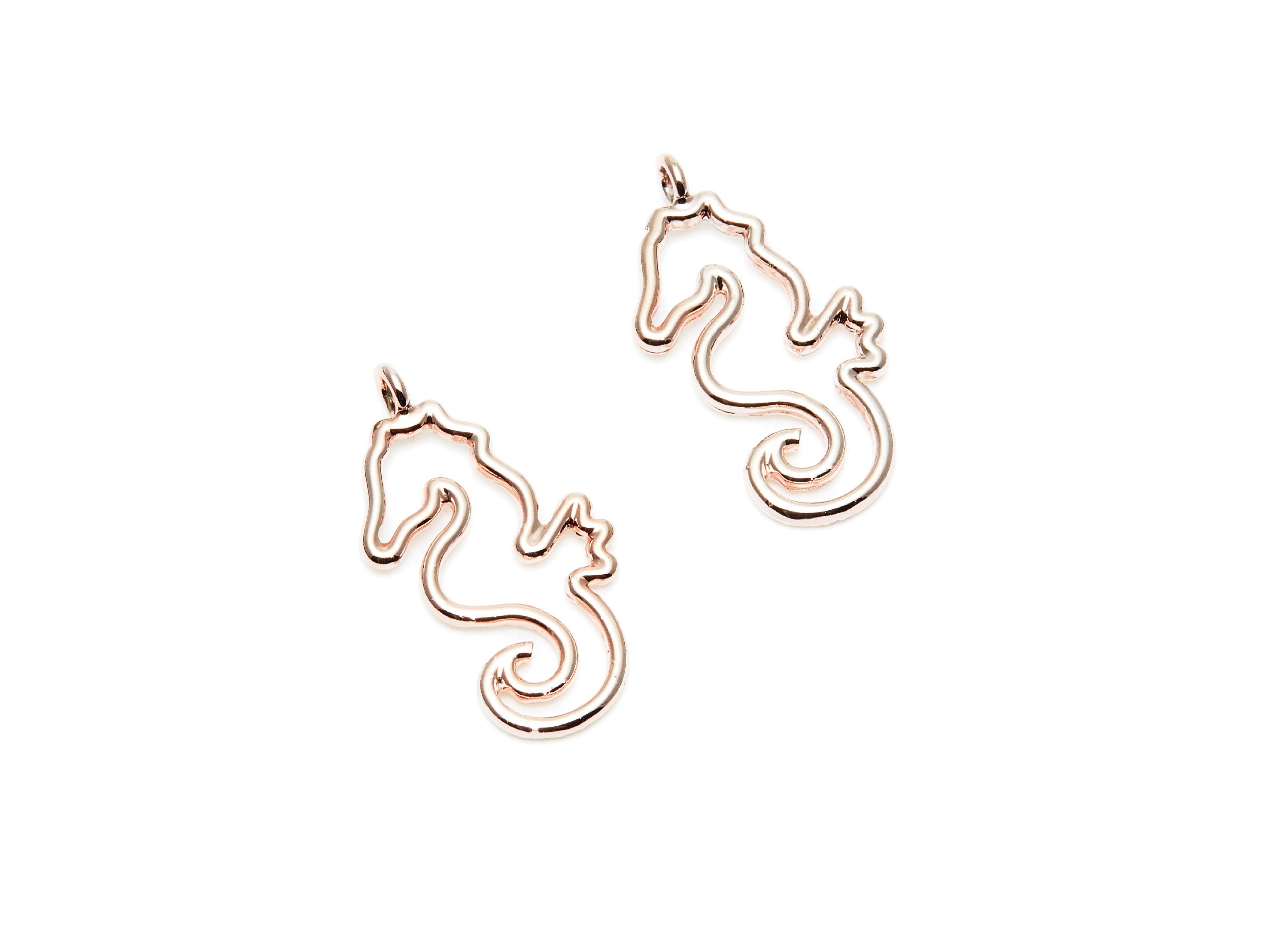 SeaHorse Shaped Charms- Zinc Alloy Earring Finding - Rose Tone - Alloy Pendant for Necklace - 30.7x15.06x1.78mm - ZZ1277R - DOMEDBAZAAR