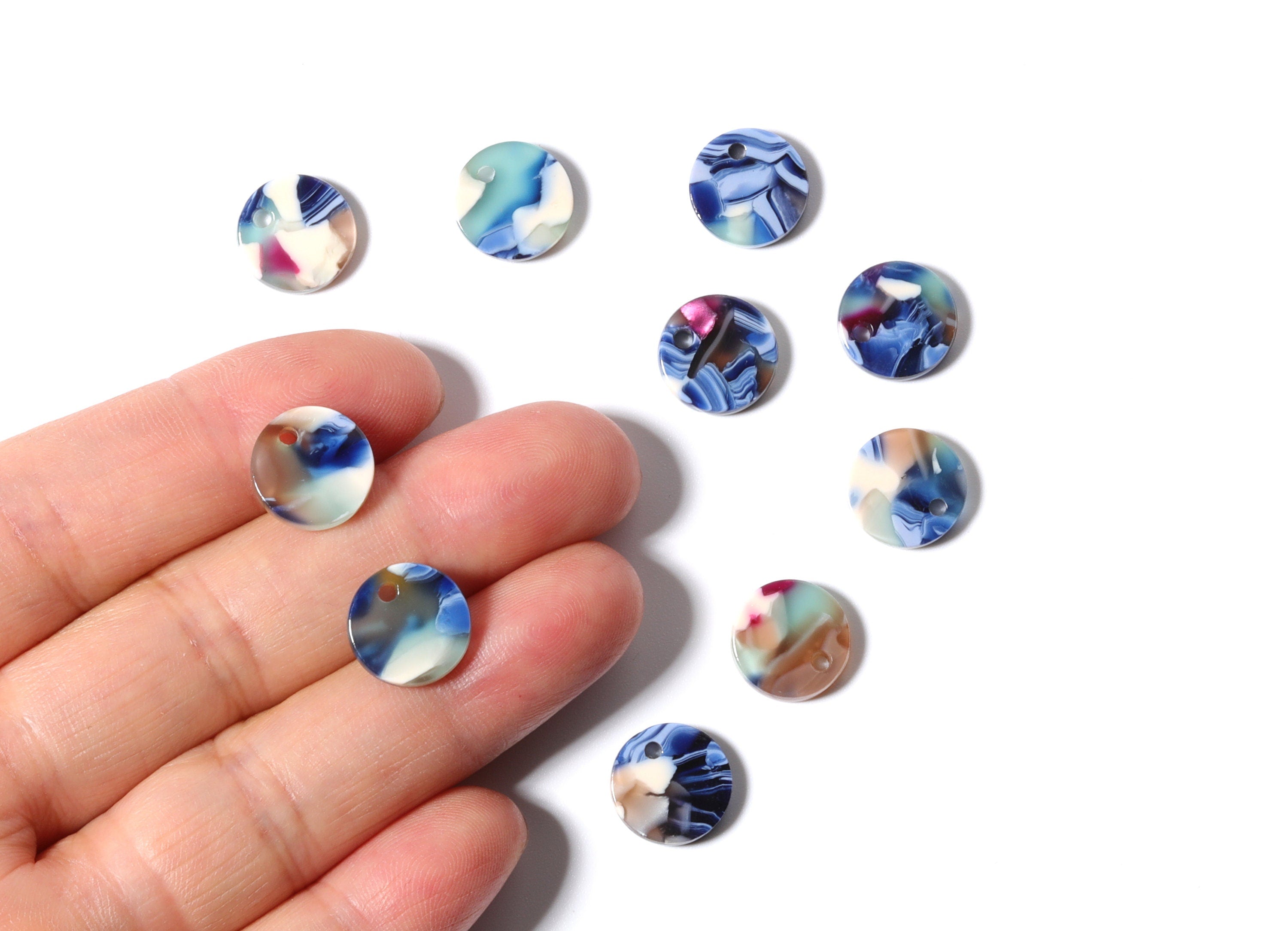 Acetate Round Earring Charms - Circle Shaped Pendant - Earring Findings - Jewelry Supplies - Color Code: A19 - 11.81x11.81x2.58mm - AC1161D - DOMEDBAZAAR