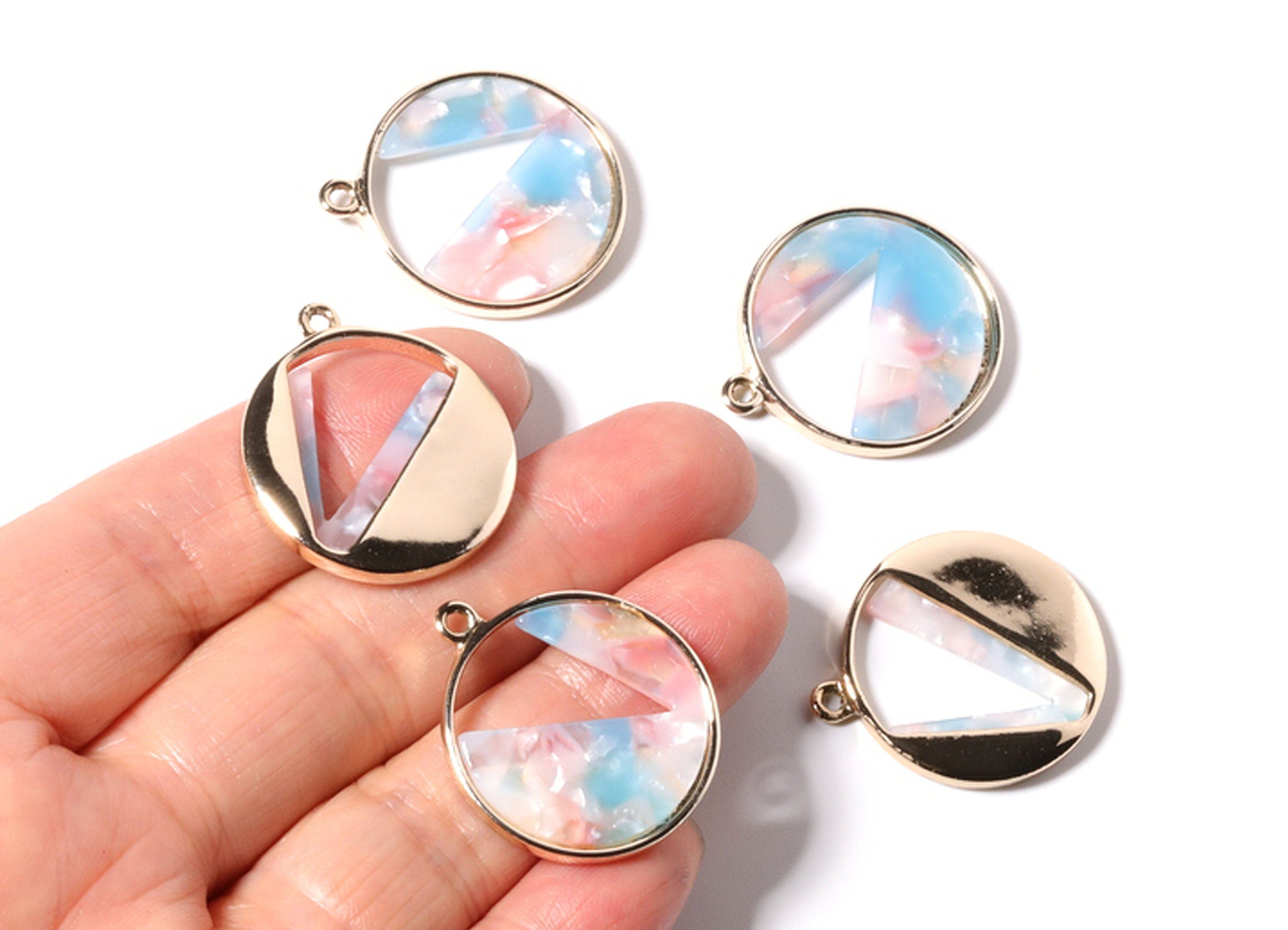 Alloy Frame Cellulose Acetate Charms - Acetate Acrylic Earring Charms - Circle Shaped Pendant -Jewelery Making- 28.76x24.58x3.2mm - AC1184A - DOMEDBAZAAR