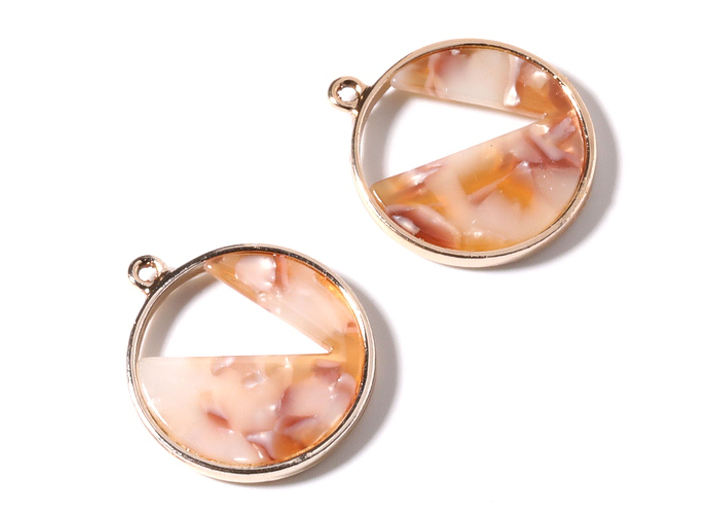Alloy Frame Cellulose Acetate Charms - Acetate Acrylic Earring Charms - Circle Shaped Pendant -Jewelery Making- 28.76x24.58x3.2mm - AC1184C - DOMEDBAZAAR