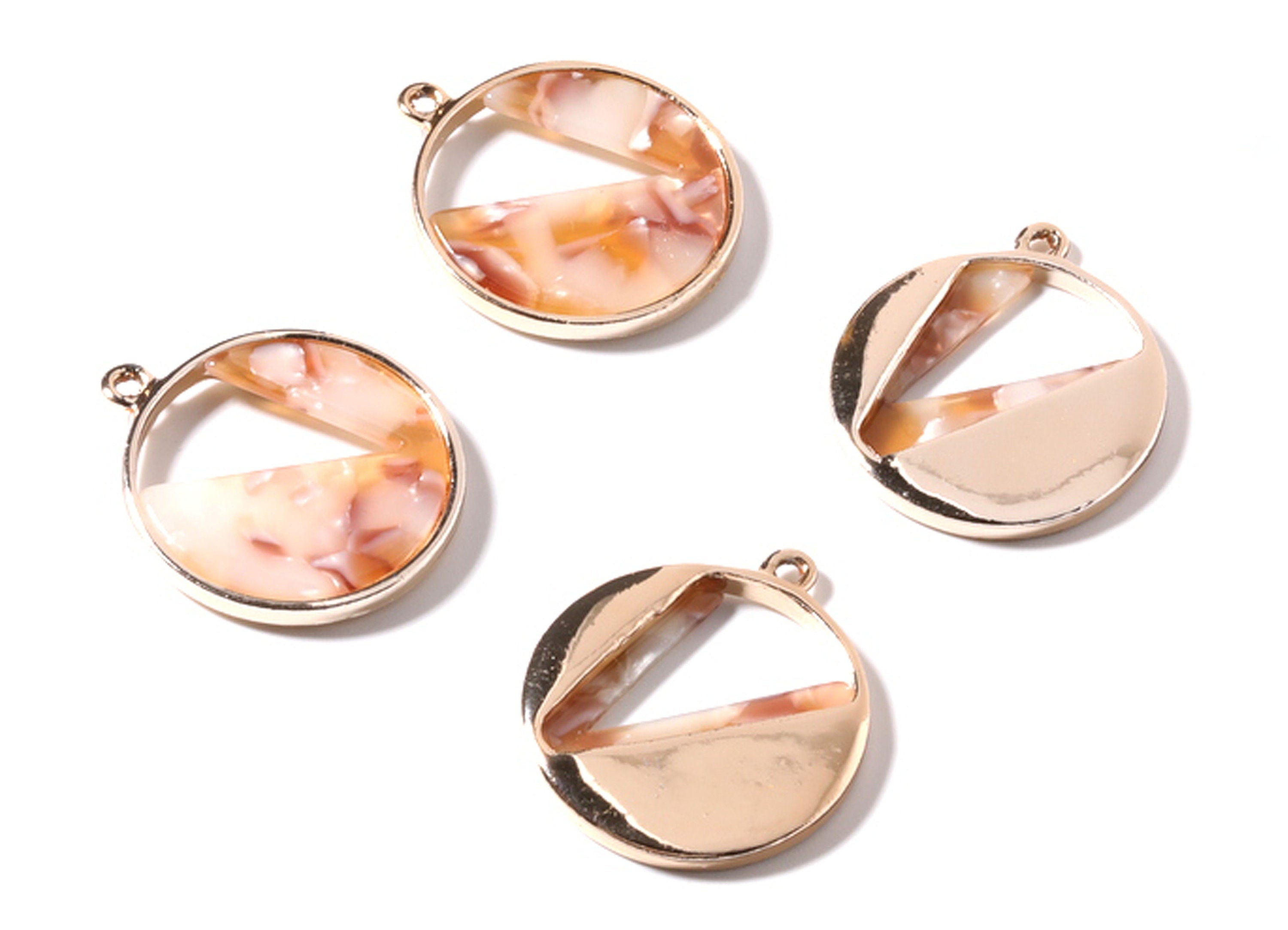 Alloy Frame Cellulose Acetate Charms - Acetate Acrylic Earring Charms - Circle Shaped Pendant -Jewelery Making- 28.76x24.58x3.2mm - AC1184C - DOMEDBAZAAR