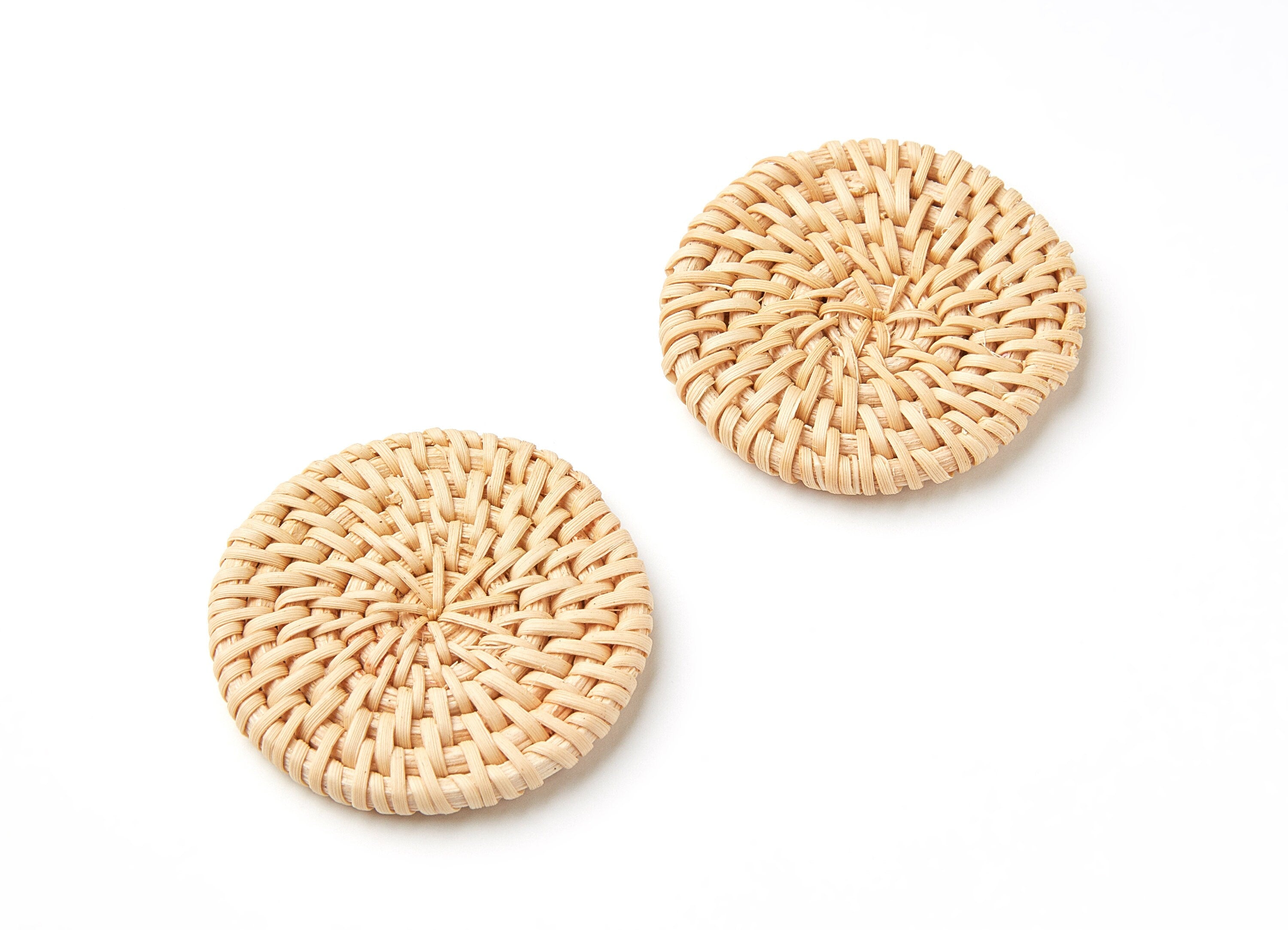 Handwoven Rattan Earrings - Coin Shaped Rattan Pendant - Wooden Straw Earring - Jewelery Handmade - 50.1x50.1x6.27mm - RT1022 - DOMEDBAZAAR
