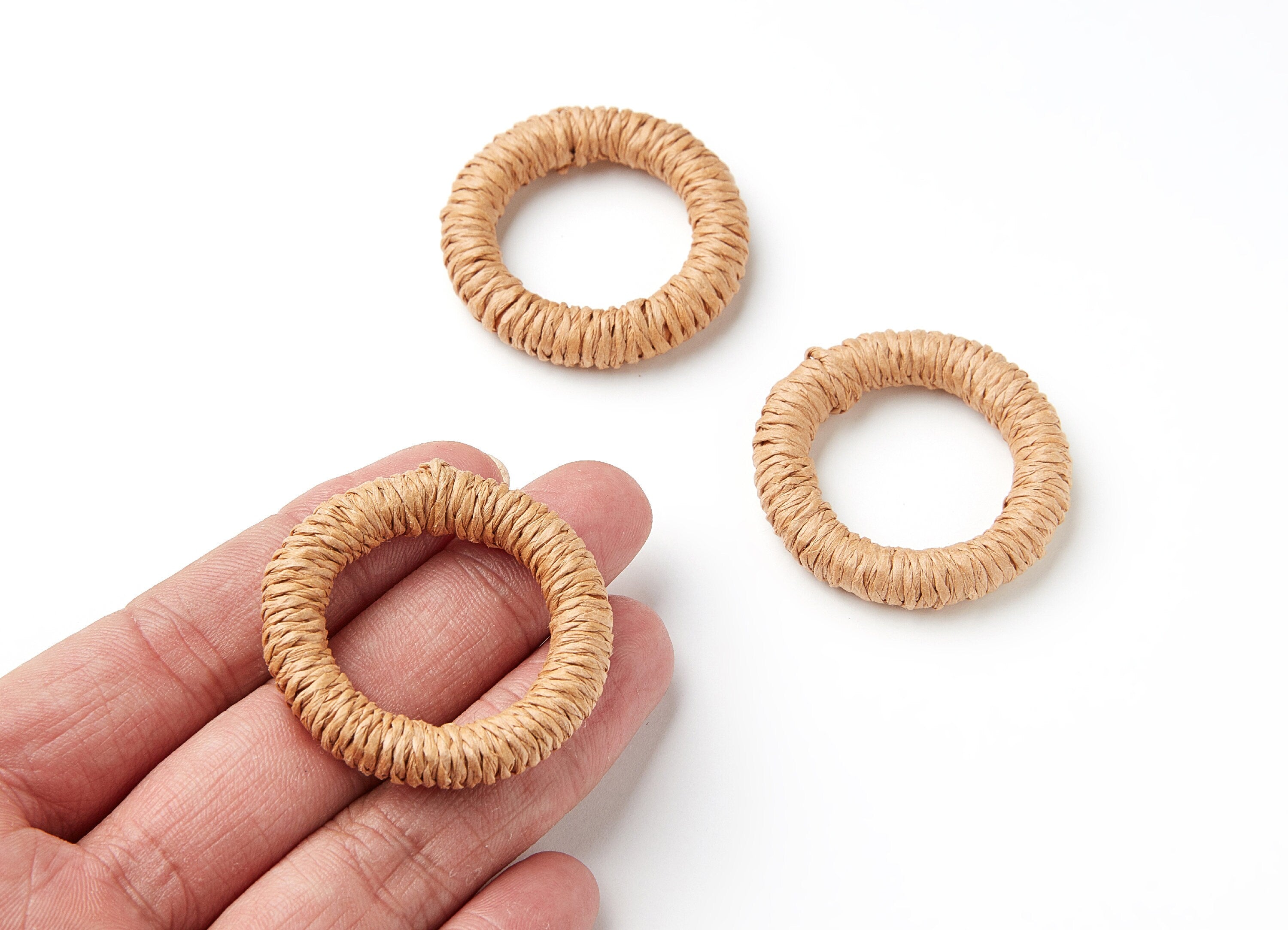 Handwoven Hemp Rope Earrings - Round Shaped Rope Pendants - Hemp Rope Charms - Jewelery Handmade - 41.4x41.4x7.5mm - RT1087 - DOMEDBAZAAR